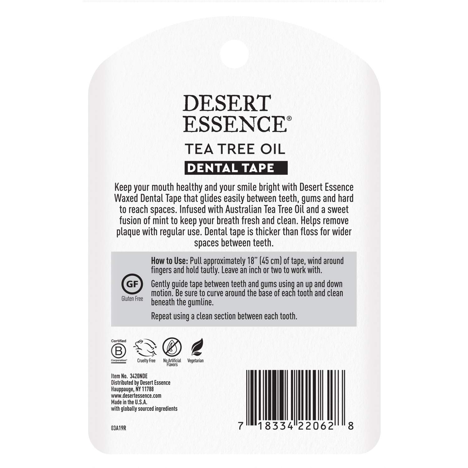 Nastro dentale con olio di tea tree desert Essence – 9,1 m – Confezione da 3 – naturalmente cerato con cera d’api – Filo interdentale spesso non sfilacciato – On the Go – rimuove residui di cibo – non testato su animali