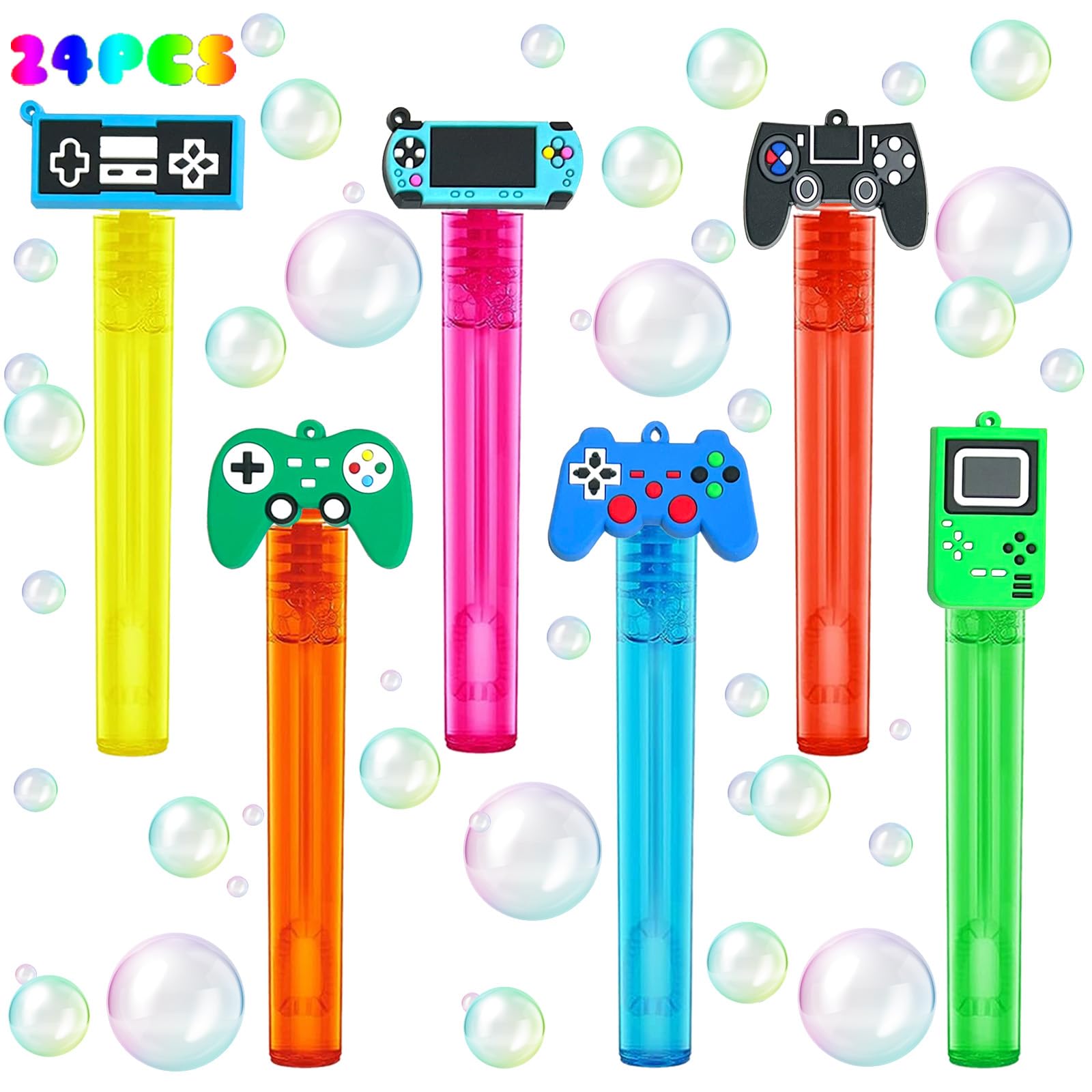 uoyoi Video Game Party Favors,24Pcs Video Game Bubble Wands for Kids,Cute Bubble Wand for Birthday Party Supplies Classroom Prizes Pinata Goodie Bag