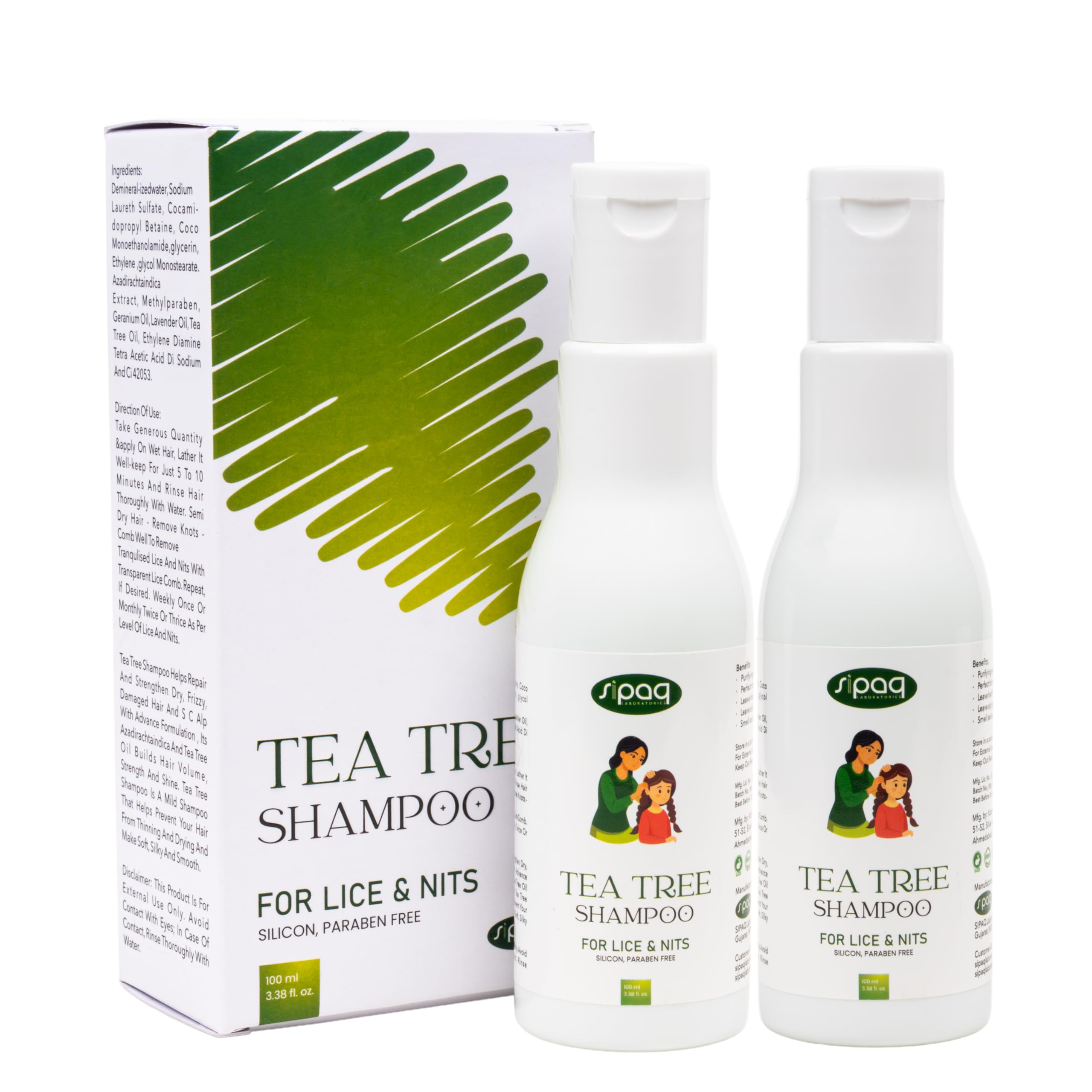 SIPAQ Tea Tree Anti Lice Shampoo – 100% Natural Lice & Nits Removal with Free Comb | Tea Tree Oil & Neem Extract | Chemical-Free, Safe for 8+ Year Kids & Adults (200ml)