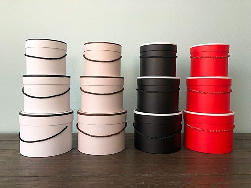 Miniatura 3 de UNIKPACKAGING Caja de flores redonda de alta calidad, cajas de regalo para arreglos florales y de regalo, juego de 3 piezas, con tapas, tamaño