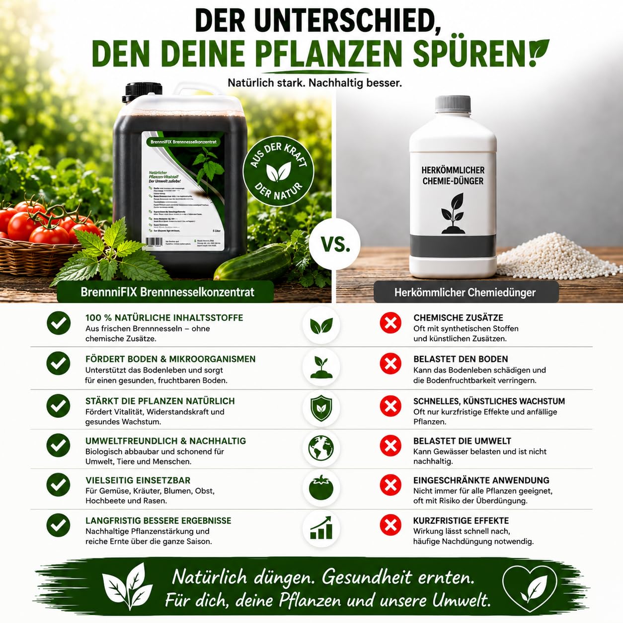 organischer Dünger für alle Pflanzen-Arten, Gemüsedünger flüssig aus Brennnessel-Konzentrat, Brennesseljauche zur Blattlaus-Bekämpfung, Tomatendünger 5L
