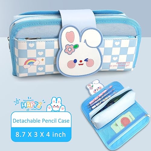 Miniatura 6 de Estuche para lápices, estuche de gran capacidad con bonito patrón de dibujos animados, dos en uno, con velcro, desmontable, bolsa para lápices