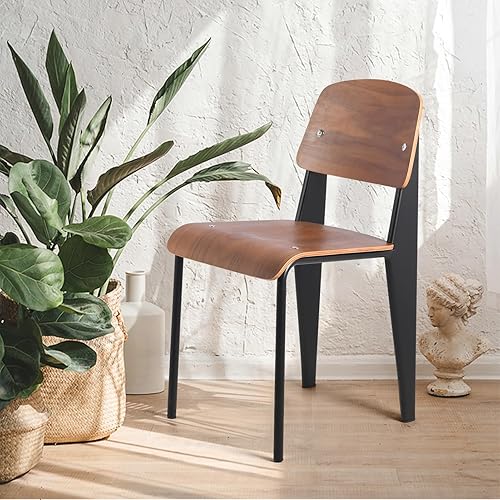 Miniatura 6 de LOKKHAN Jean Prouve - Sillas de comedor estándar, sillas de cocina de metal vintage de madera para el hogar, desayuno, cafetería, taburete de