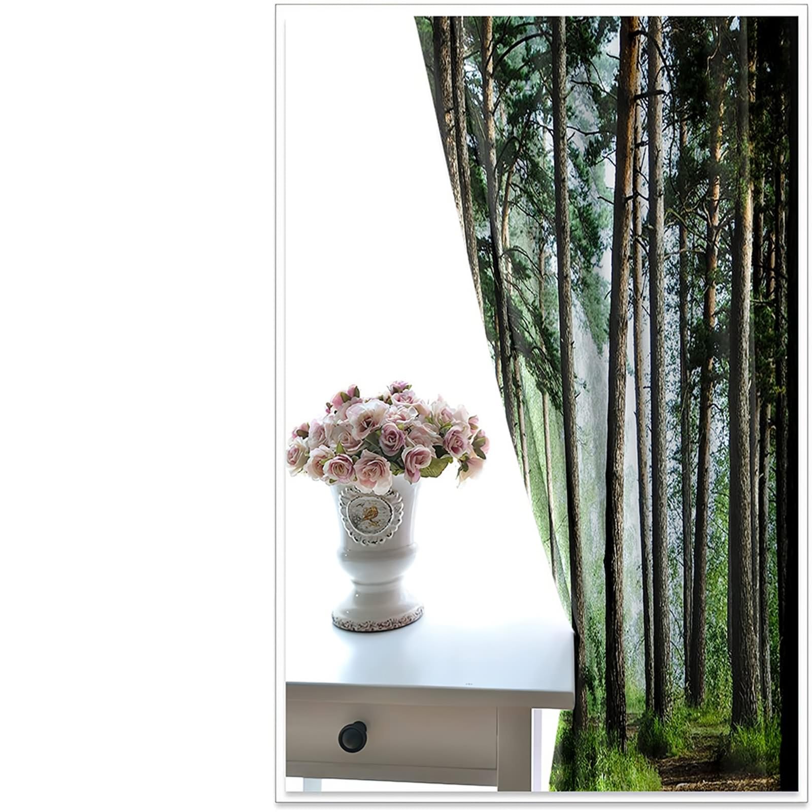 Thermo Vorhänge, 96x183cm Braun Grün Bäume Landschaft Vorhang für Fensterbehandlung Wohnzimmer/Küche