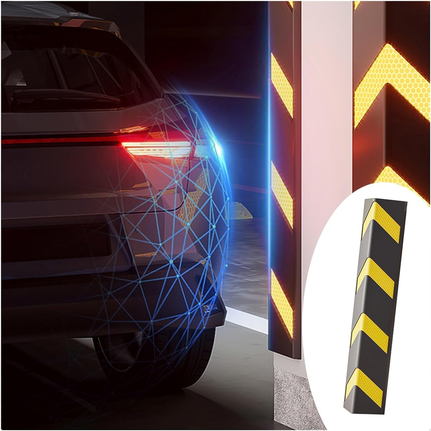 Garage Wall Protector Garage Rubber Corner Guard, Self-Adhesive Garage Door Corner Guard, Reflective Non-Slip Rubber Corner Guard for Parking Garages,