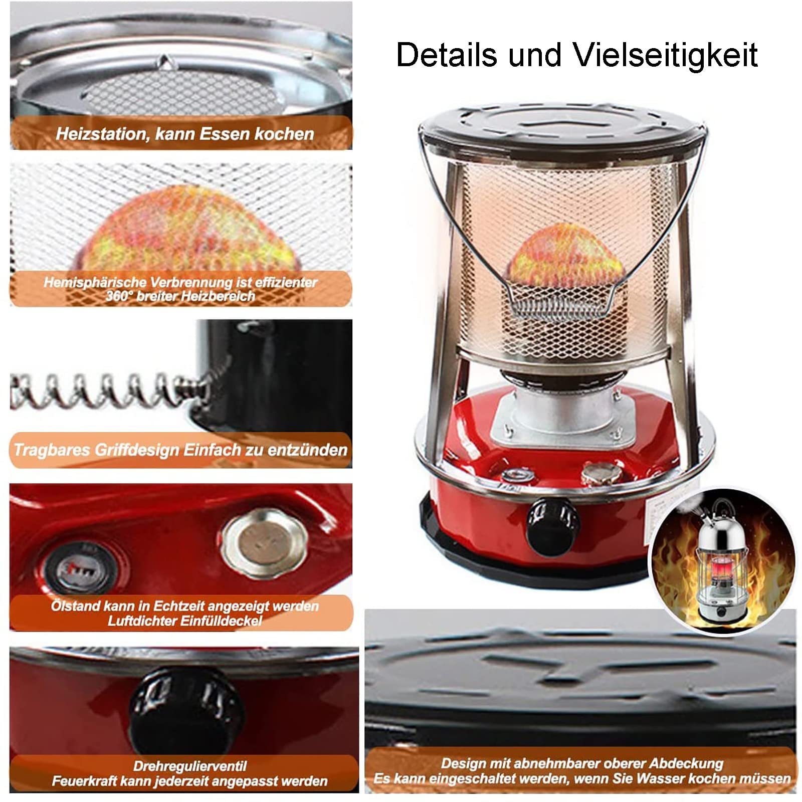 4,6L/6L Petroleumofen für Innenräume, Petroleum Heizung Mit Umfallschutz Heizstrahler, Große Tragbarer Effizienter Petroleumofen Heizung Heizer (Color : 6L)