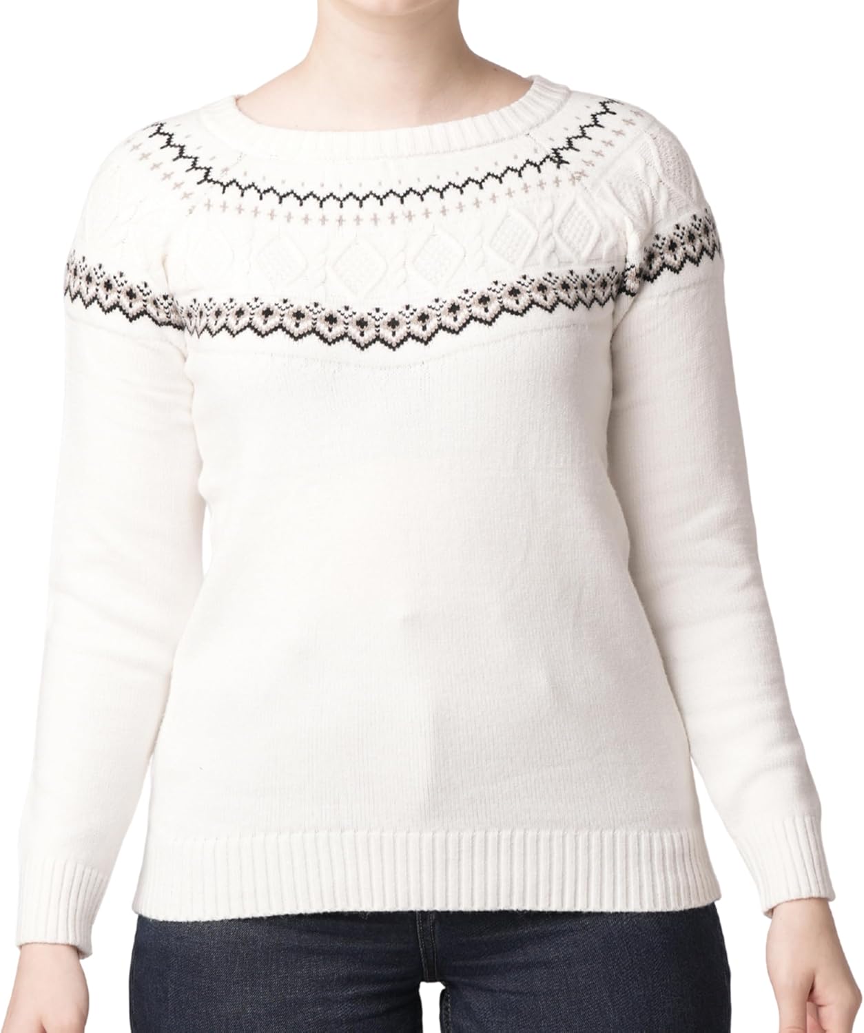 Novelle Fashion Women’s Fair Isle Mock Neck Cable Knit Sweater | Cozy Fair Isle Sweater Women | Warm Knit Sweater for Women