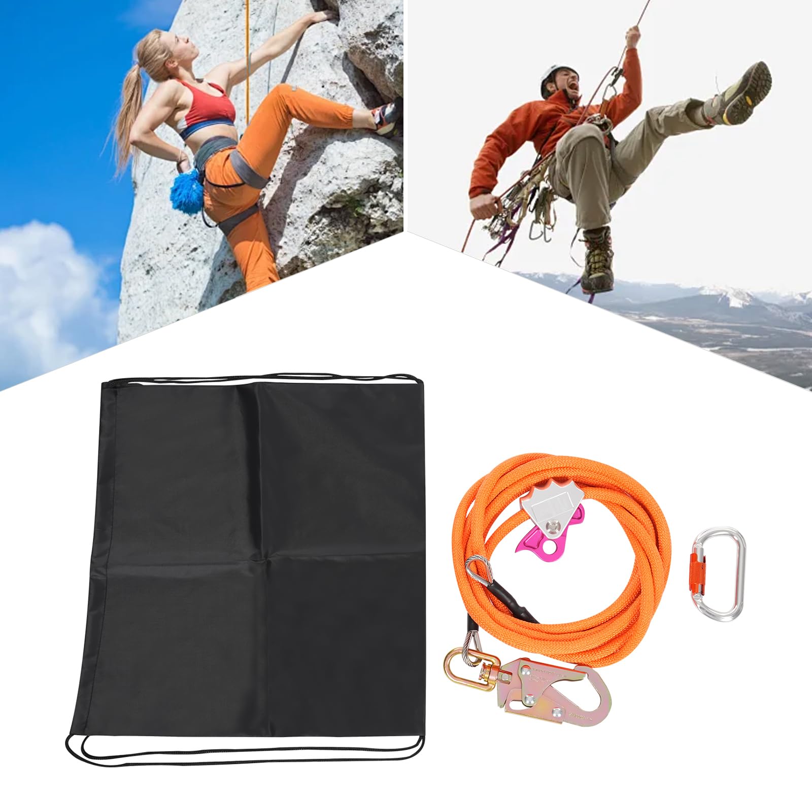 Steel Wire Core Flip Line Kit, Professional Safety Sling Device, Wire Core Flipline Set with Triple Lock Carabiner and Steel Swivel Snap Wire for Climbing, Roofing, Rescue (1/2in*16ft)