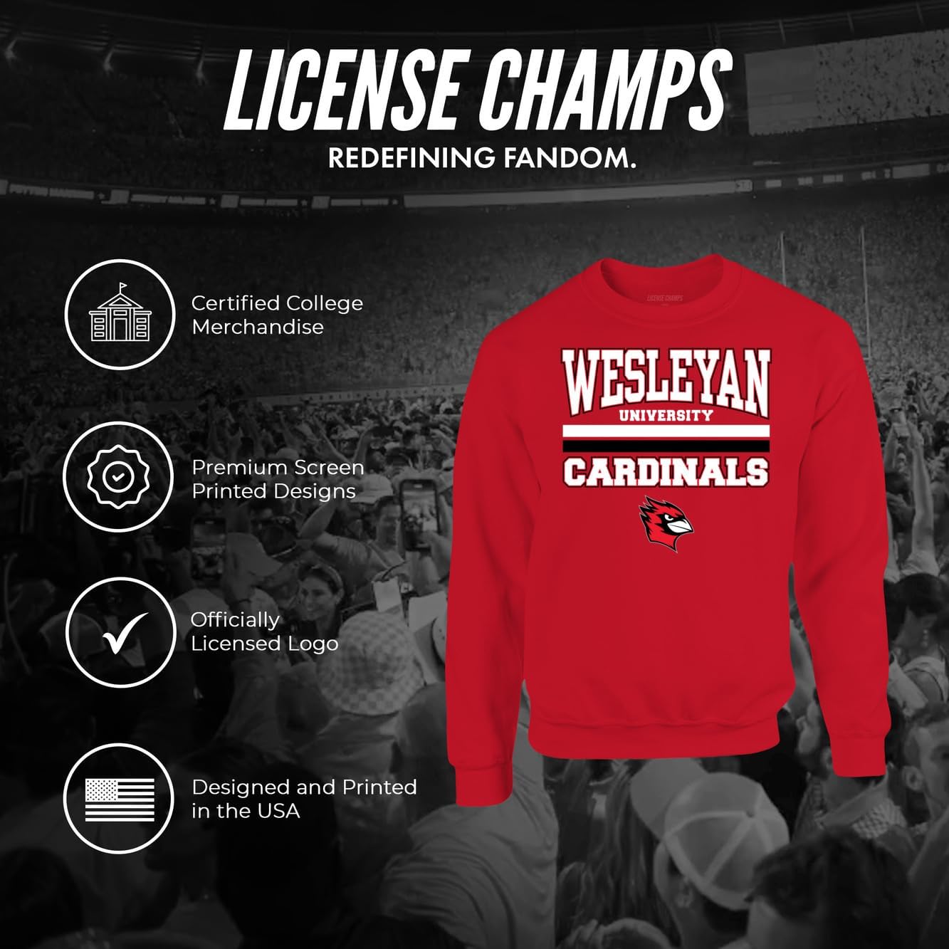 License Champs Crewneck Sweatshirt | Official College NCAA Game Day Merch | Mens Womens | Bar Logo