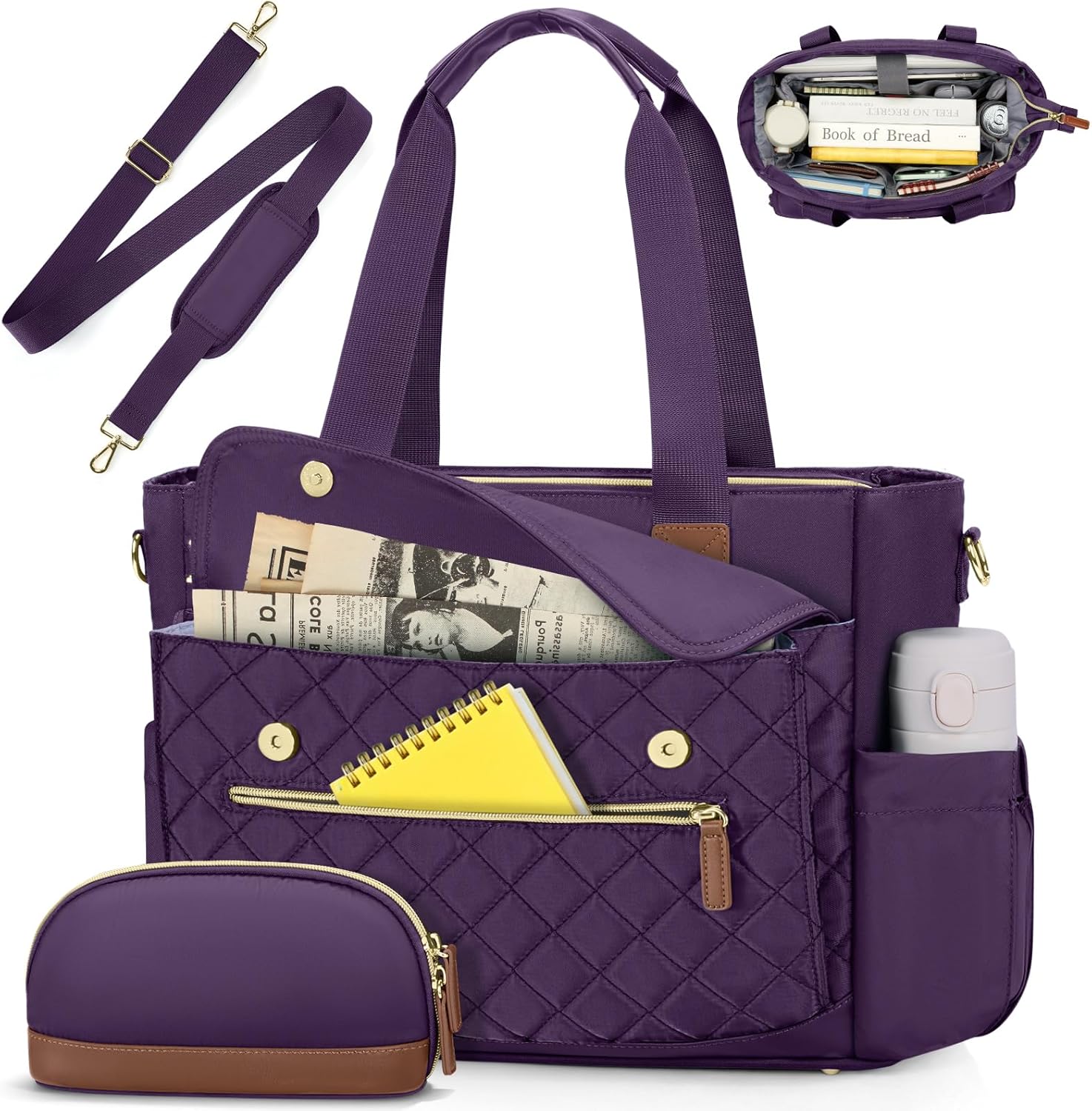 RAINSMORE Teacher Tote Bag 15.6 inch Laptop Bag for Women with Small Bag Work Bags Nurse Bag Professional Computer Briefcase