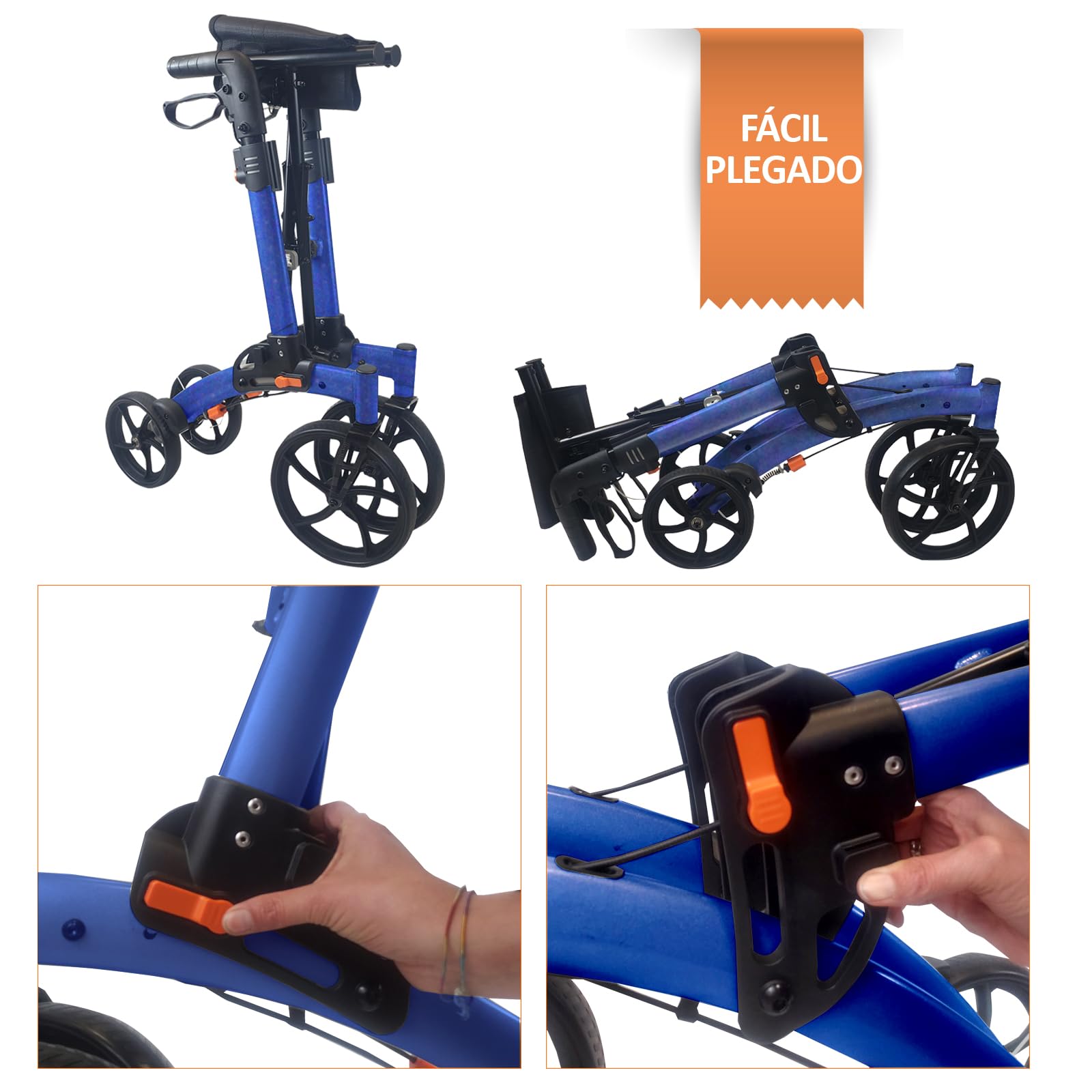 Tauro - Andador plegable para la mejora de movilidad y autonomía en personas mayores, ancianos o discapacitados (Azul)