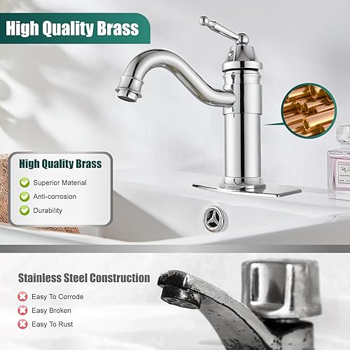 Miniatura 3 de Heyalan Grifo de lavabo de baño de latón con un solo mango, accesorio de lavabo montado en cubierta, grifo mezclador de tocador de agua caliente y