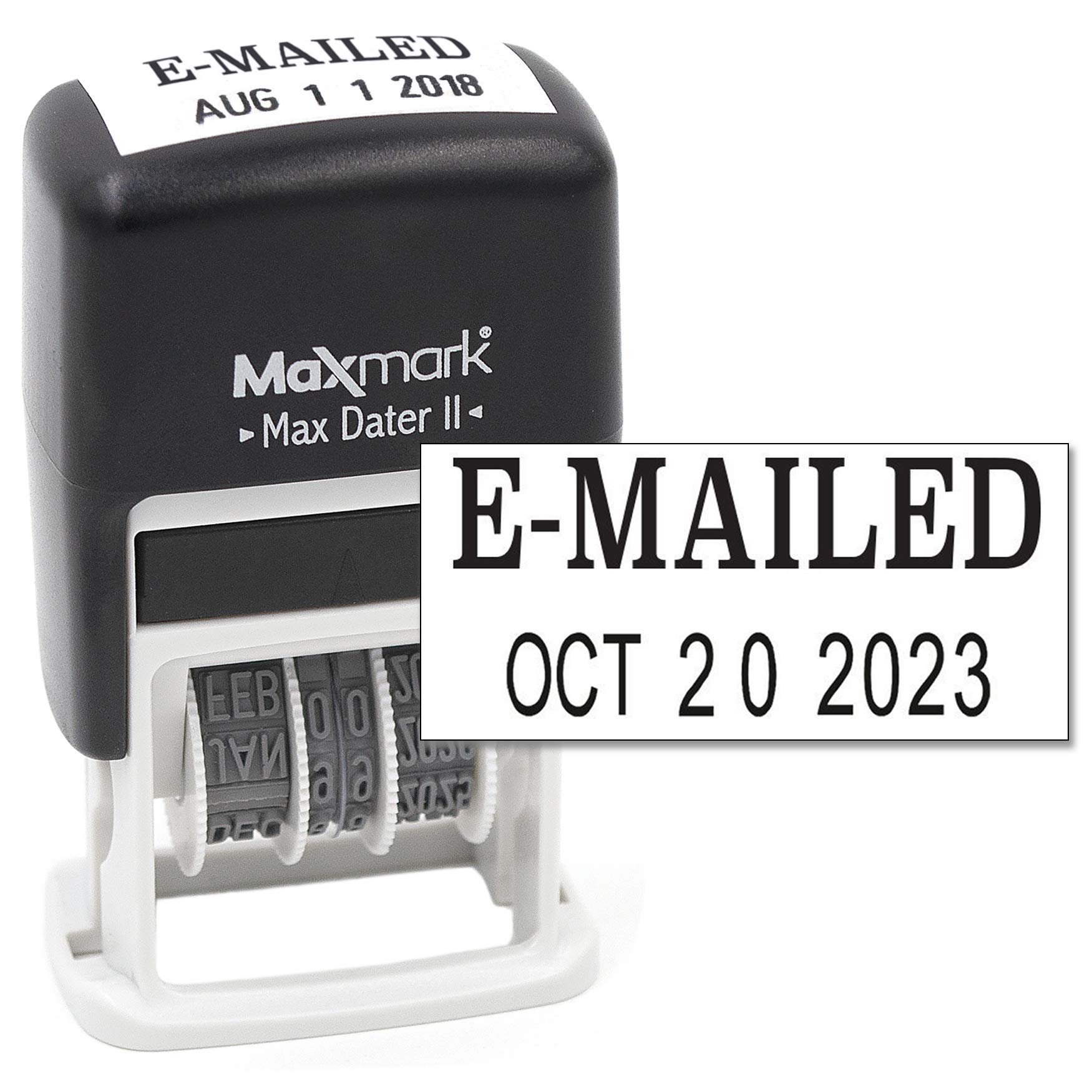 MaxMarkSelf-Inking Rubber Date Office Stamp with Phrase & Date - Black Ink (Max Dater II), 12-Year Band E-MAILED