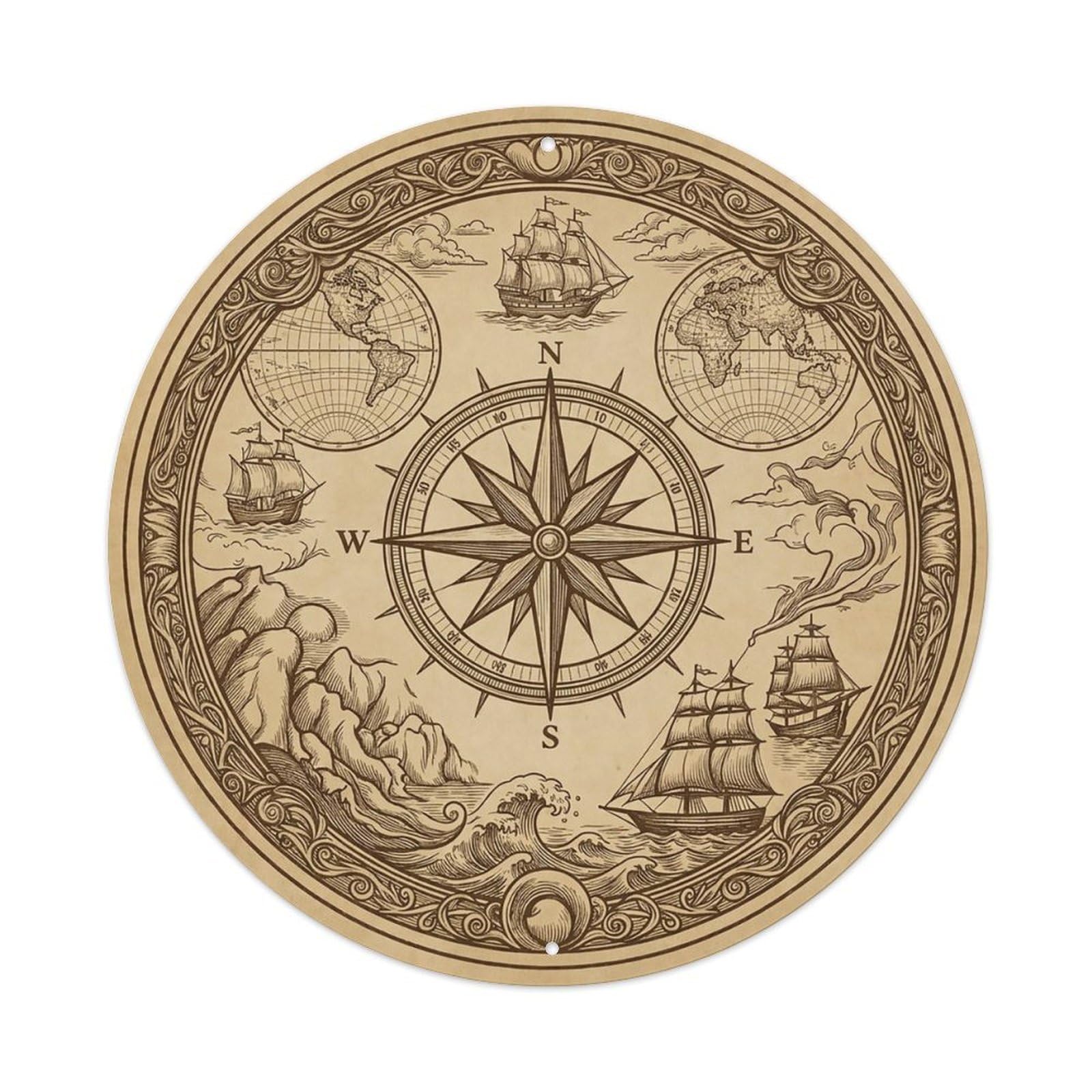 Vintage Nautical Compass World Map Isthmus Legacy Metal Tin Sign