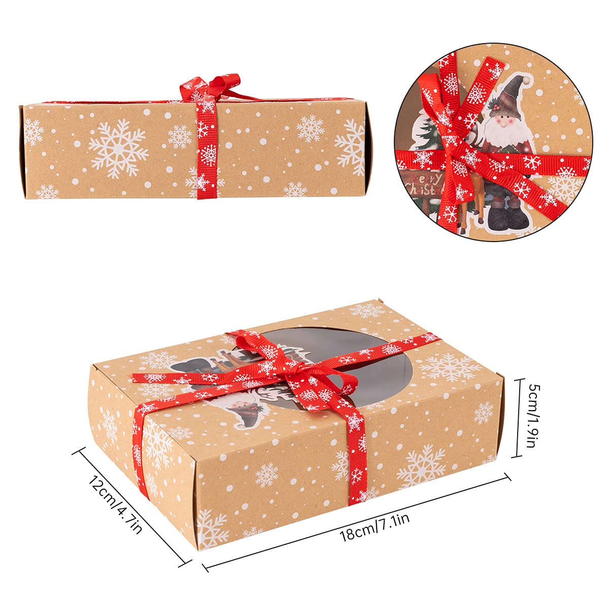 12 Pièces Boîtes à Biscuits de Noël Papier Kraft avec Fenêtre Transparente, Boîtes à Biscuits de Noël avec Rubans de Noël Boite Pâtisserie pour Donut, Mini Gâteau, Pâtisserie, Dessert, Bonbons