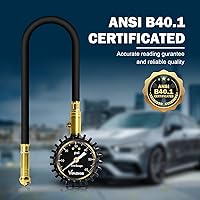Vista 2 de Vondior Medidor de presión de neumáticos con tubo (0-60 PSI), medidor de presión de aire certificado ANSI preciso con esfera brillante grande