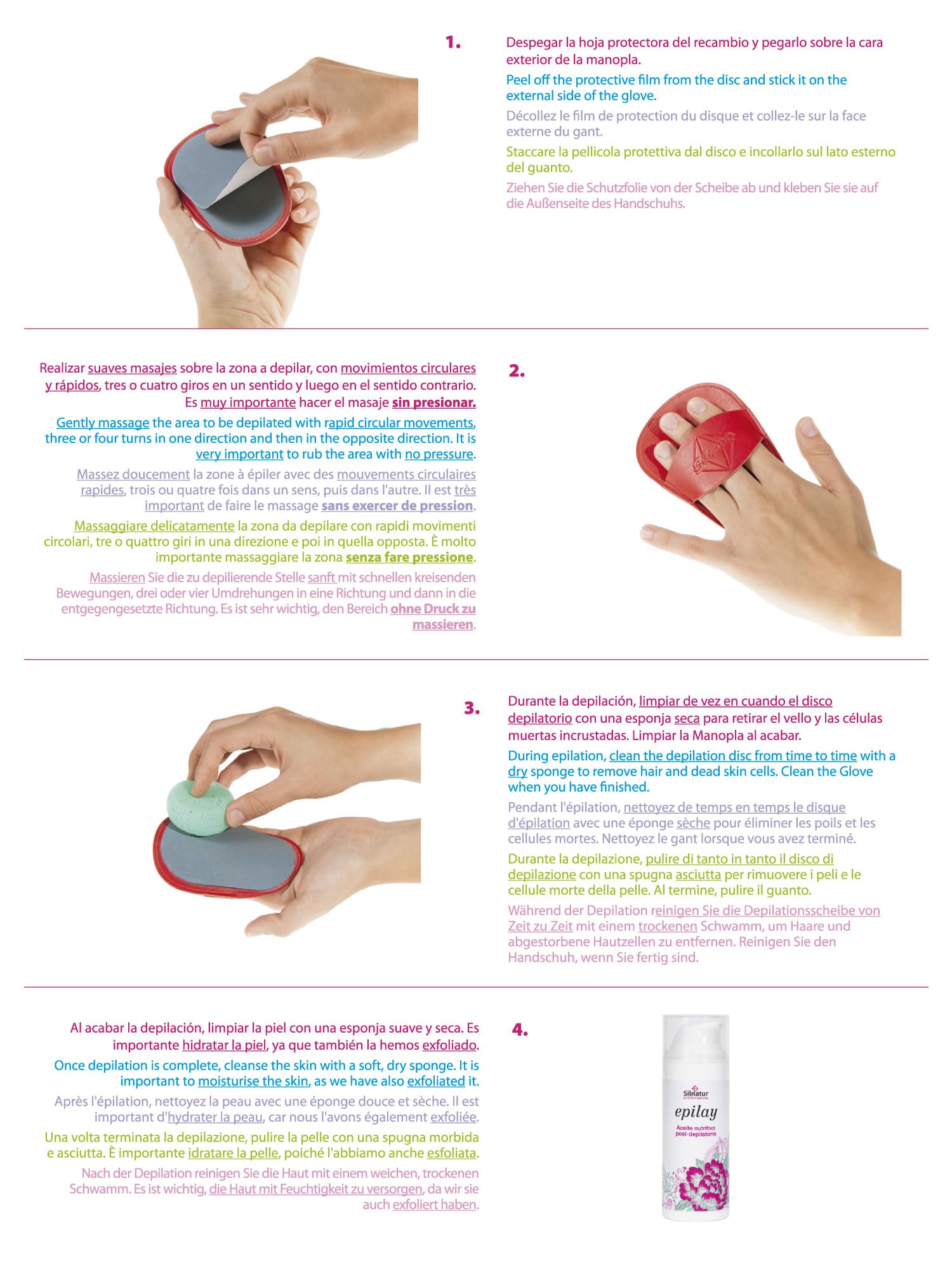 Manopla de Depilación Silnatur | Color Lila | Incluye 12 Discos de Recambio | Silnatur, la depilación diferente: sana, sencilla e indolora