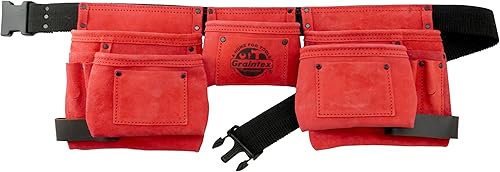 Miniatura 5 de Graintex DS2134 Delantal de trabajo de 11 bolsillos de cuero de gamuza de color morado con cinturón de 2 pulgadas, 2 bucles de soporte de martillo