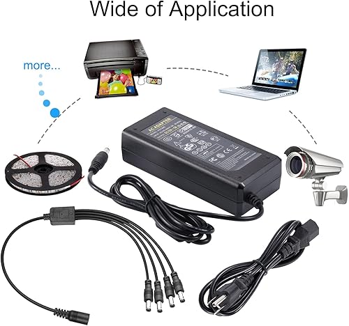 Miniatura 7 de Adaptador de corriente de 12 V, 5 A, 60 W, convertidor COOLM AC 100V-240V, CC 12V/5A, cargador de fuente de alimentación de cámara CCTV