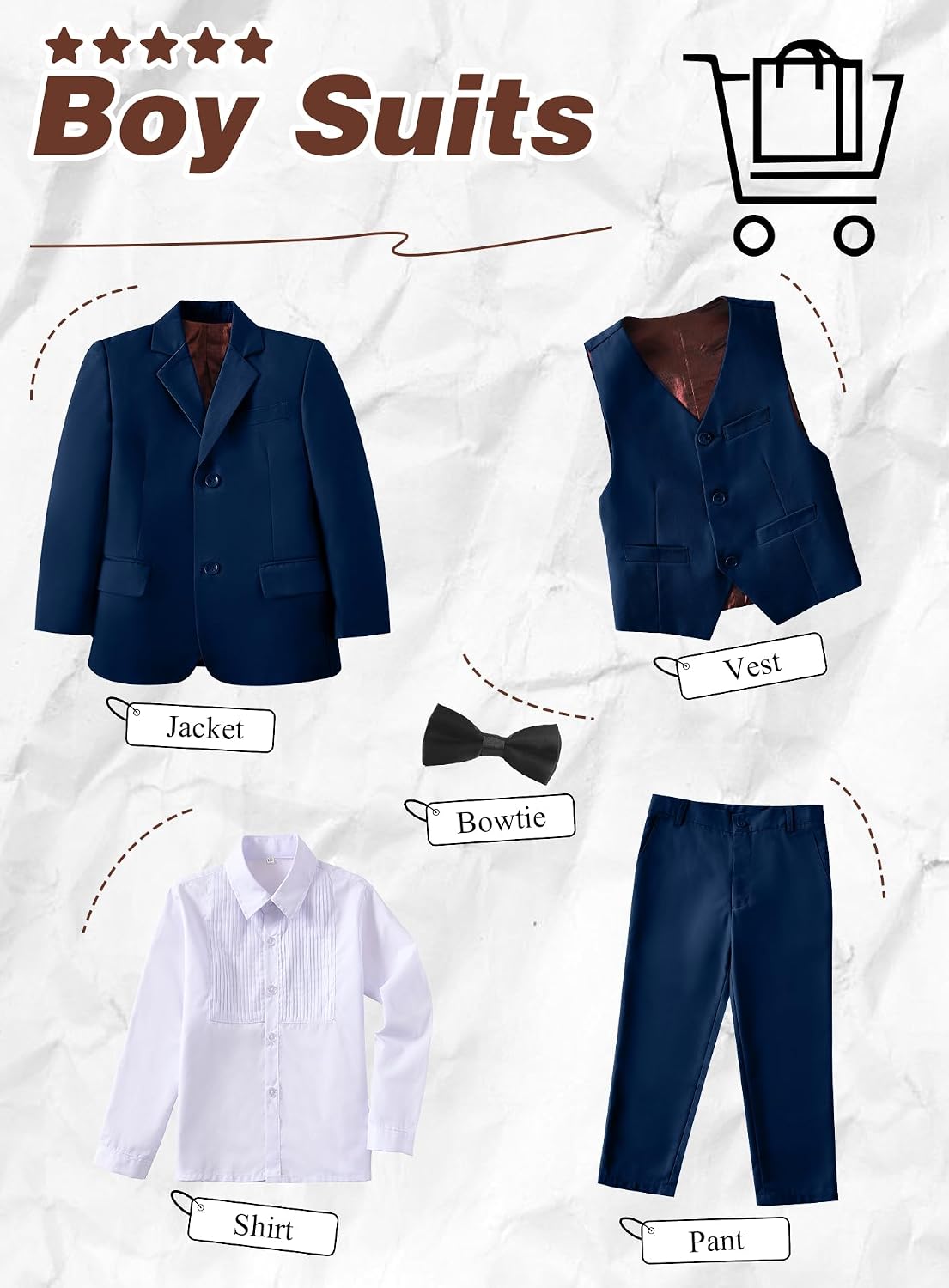 Toddler Suits Slim Fit Suit for Boys,Formal Tuxedo Ring Bearer Outfit Kids Dress Clothes for Wedding,Adjustable Waist