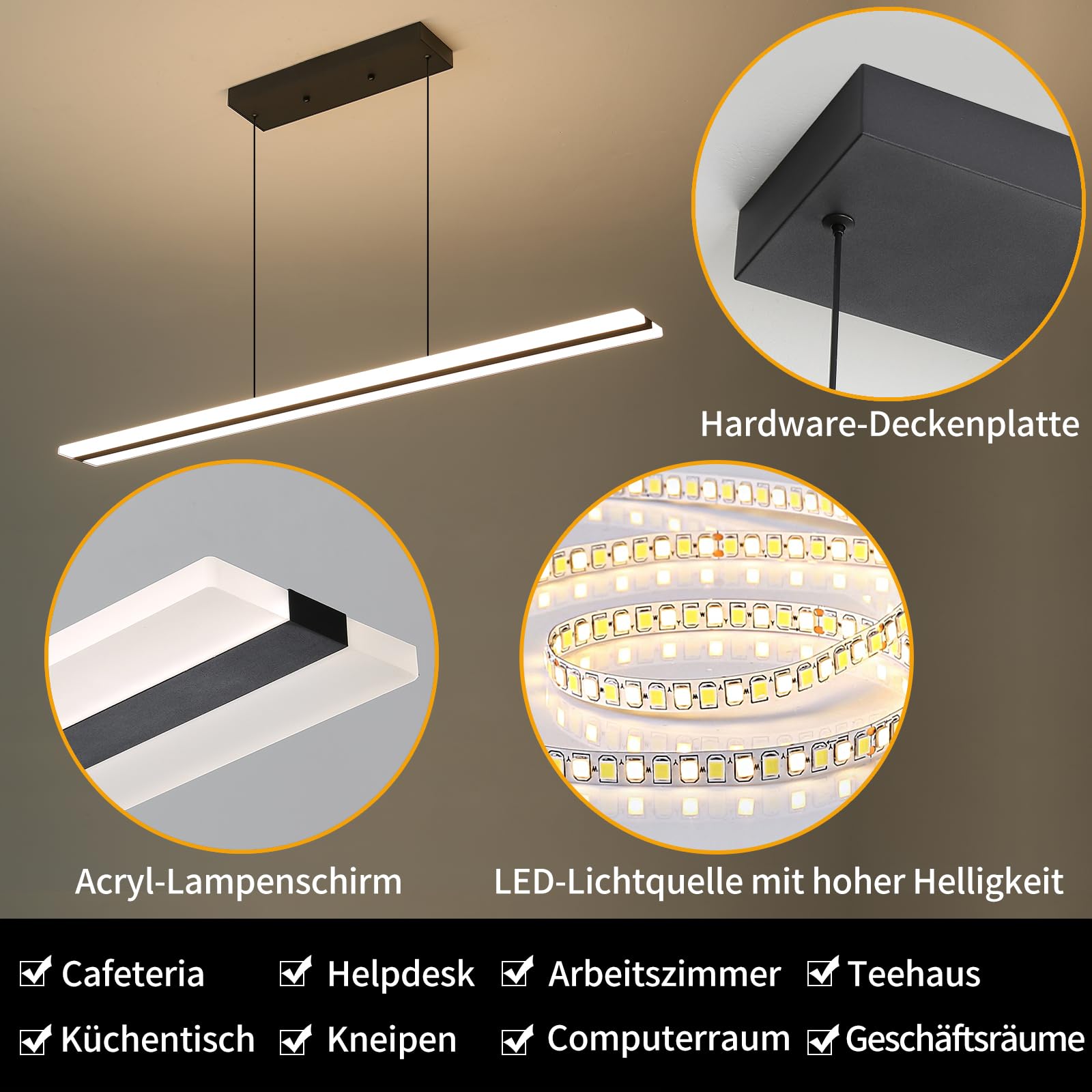 Mikeru Luce a Sospensione Lungaluce Del Pendente Acrilica Di 150cm, Dimmerabile Dal 10% al 100% Luce a Sospensione Regolabile Con Funzione Di Memoria per Soggiorno, Cucina