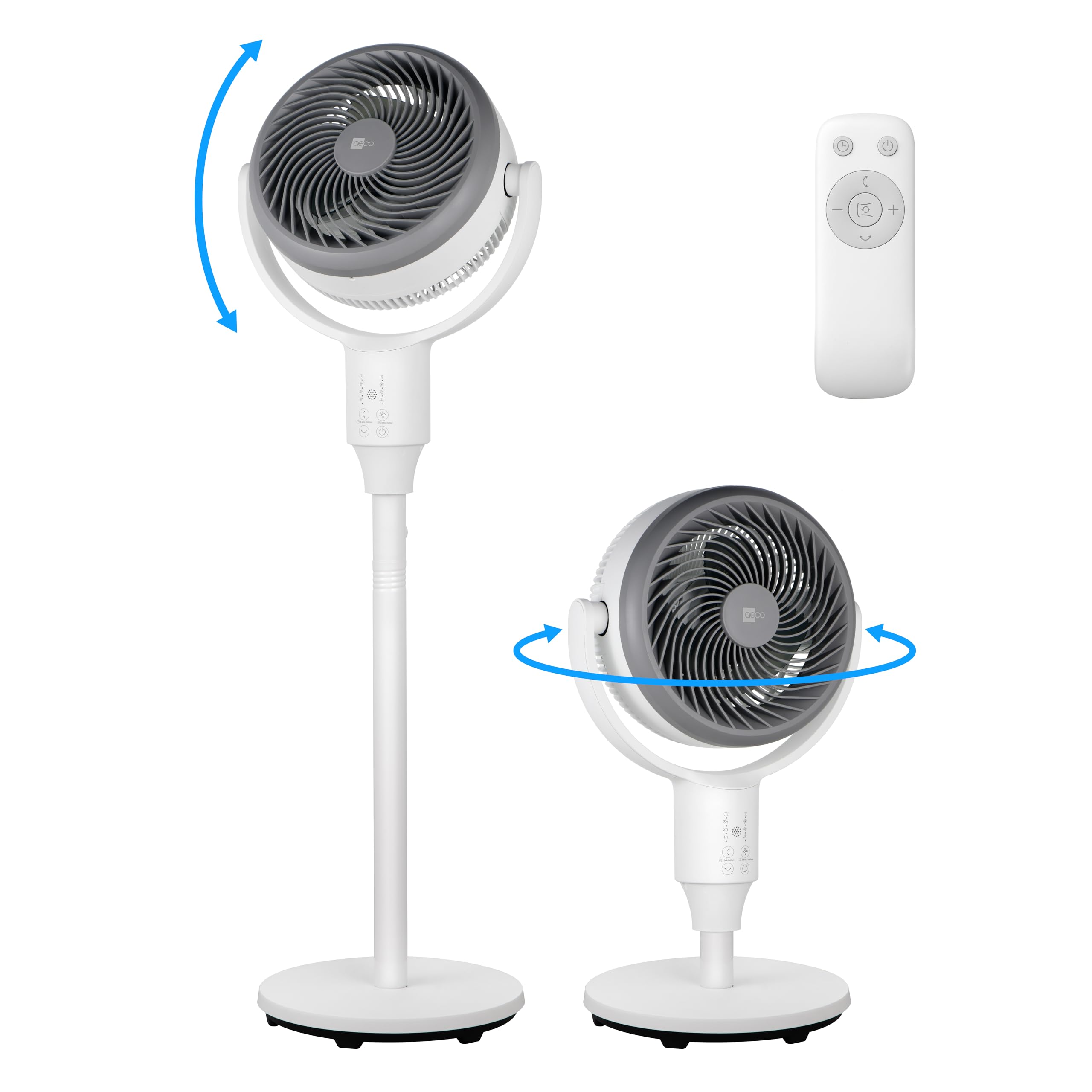 aeco AirX Duo 2in1 Tischventilator & Standventilator mit Fernbedienung | 61-118 cm Höhe | 135° + 85° Omni-Oszillierend | 4 Geschwindigkeit & 6H Timer | Leiser Fan für Schlafzimmer Büro Wohnzimmer