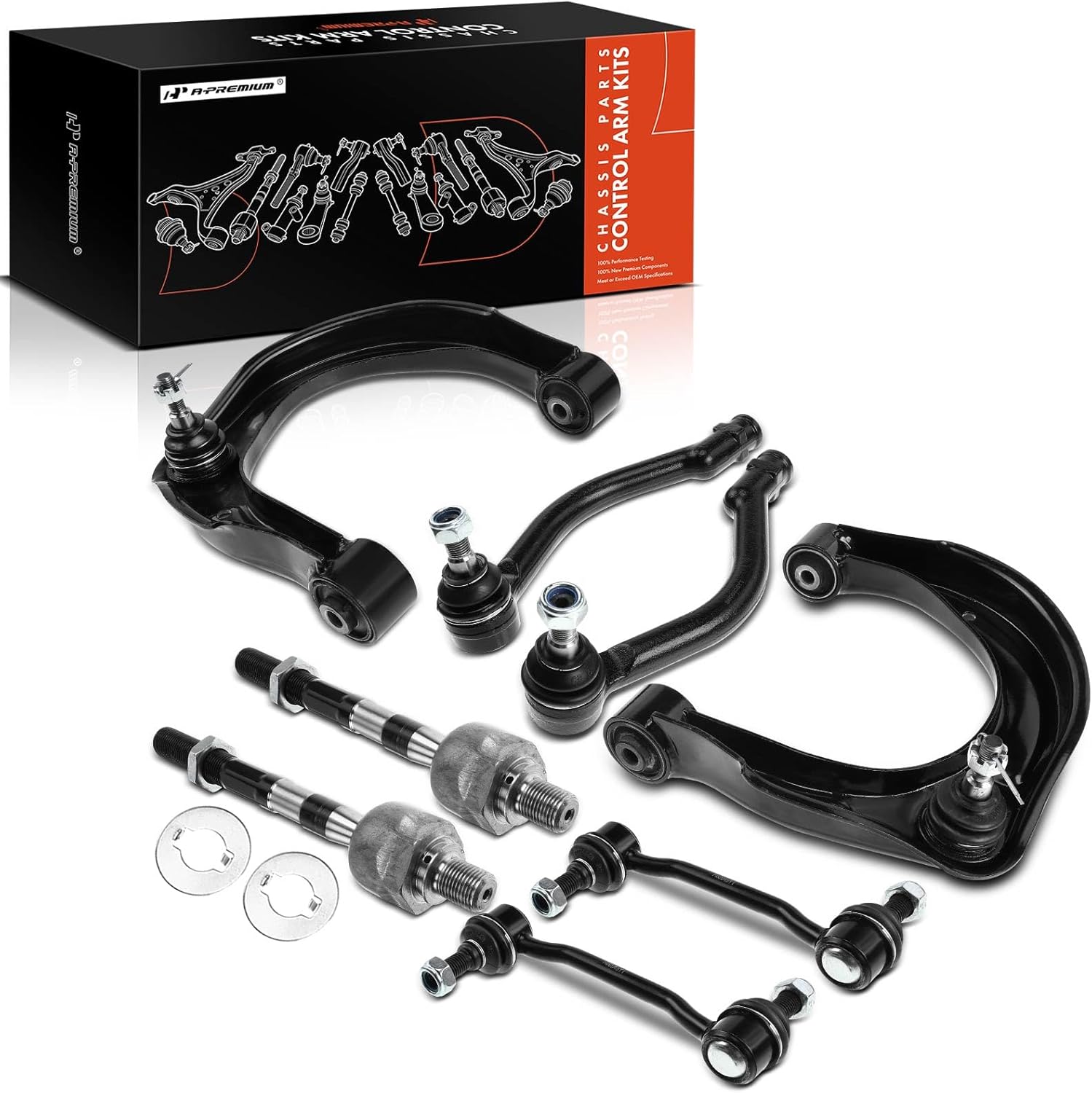 A-Premium Set of 8, Front Upper Control Arm, Sway Bar Link, Inner & Outer Tie Rod End, Compatible with Hyundai Sonata 2006-2010, Azera 2006-2011