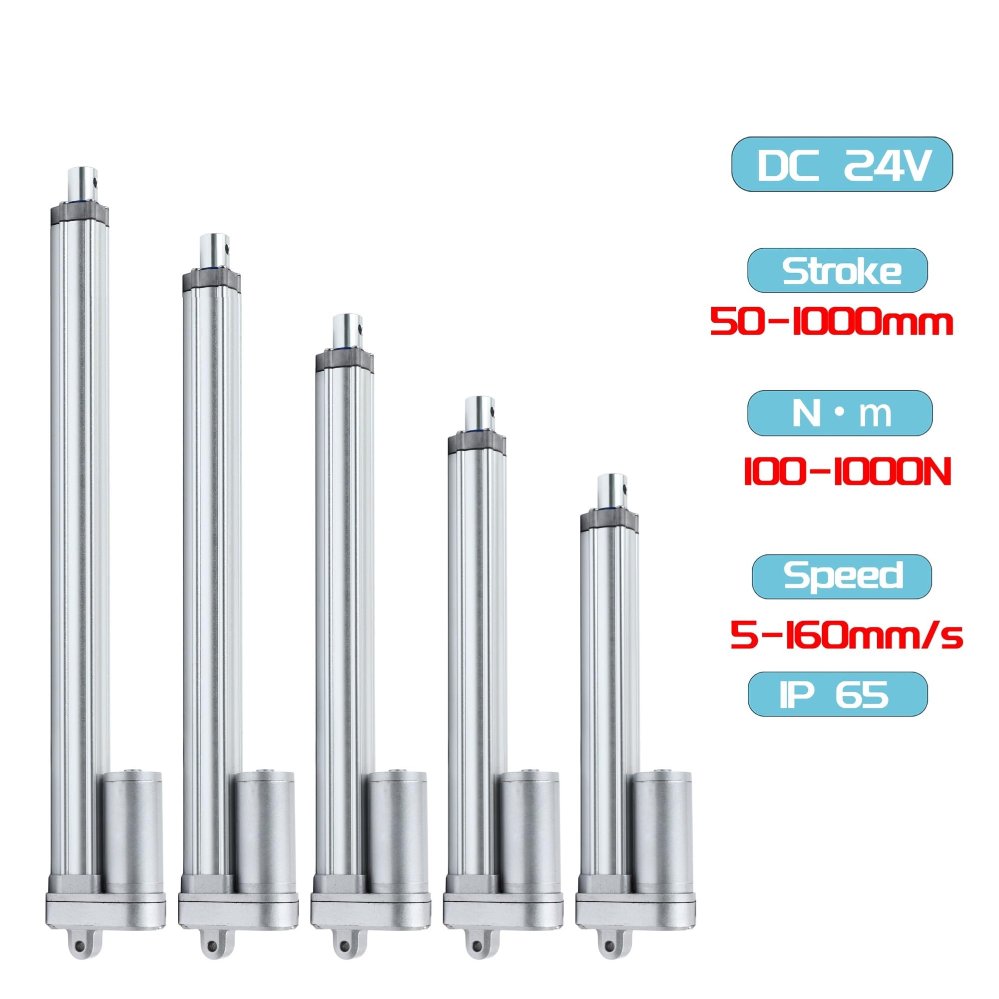 Siłownik liniowy IP65 24 V, 2000 N, 150 mm, 450 mm, 550 mm, 800 mm, 950 mm, 1000 mm, z elektrycznym napędem śledzącym, 160 mm/s (250N 60 mm, skok 350 mm)