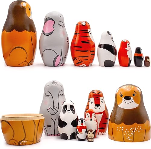 Miniatura 2 de AEVVV Matryoshka original ruso Set 7 piezas - Lindas muñecas de anidación de animales salvajes