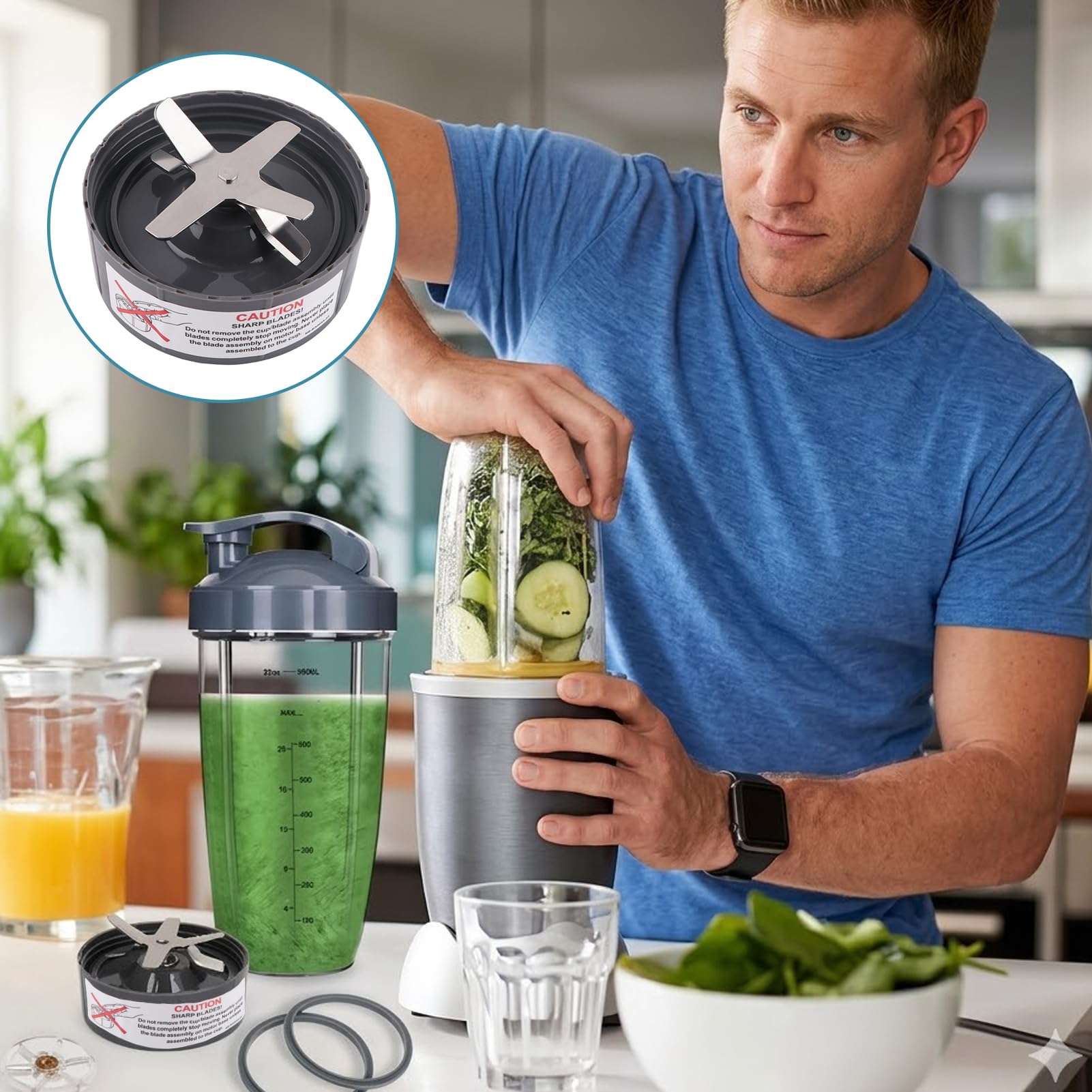 Ersatz Entsafter Klinge aus Edelstahl für NutriBulle 600 W/900 W Pro Extractor Blade Series mit Silikon O-Ring, Blade Zubehör Ersatzteile, Nutribulle Mixer Ersatzteile Zubehör