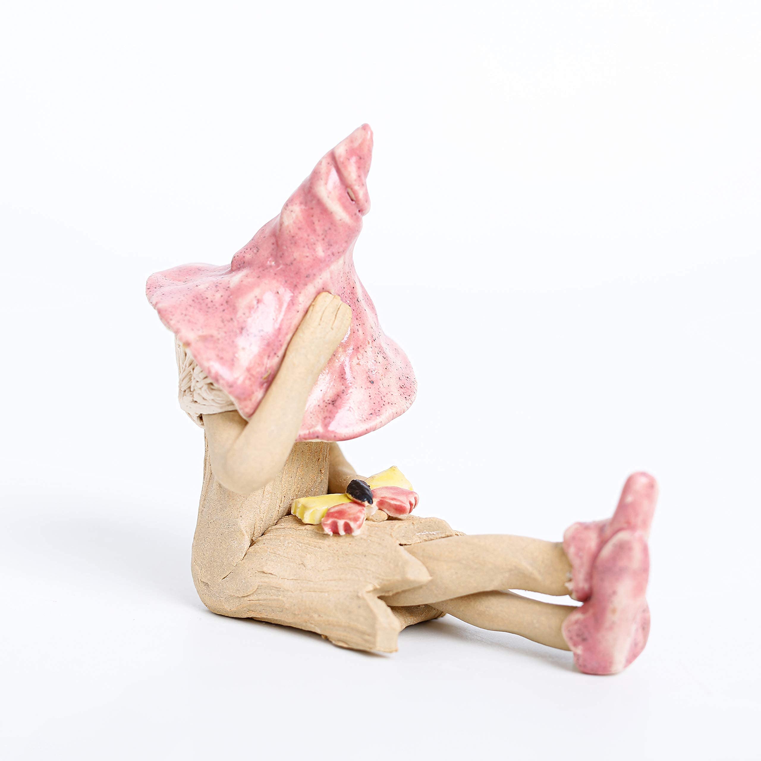 Shy fairy garden figurine, ceramic pixie plant pot ornament, pink, Small - Image 2