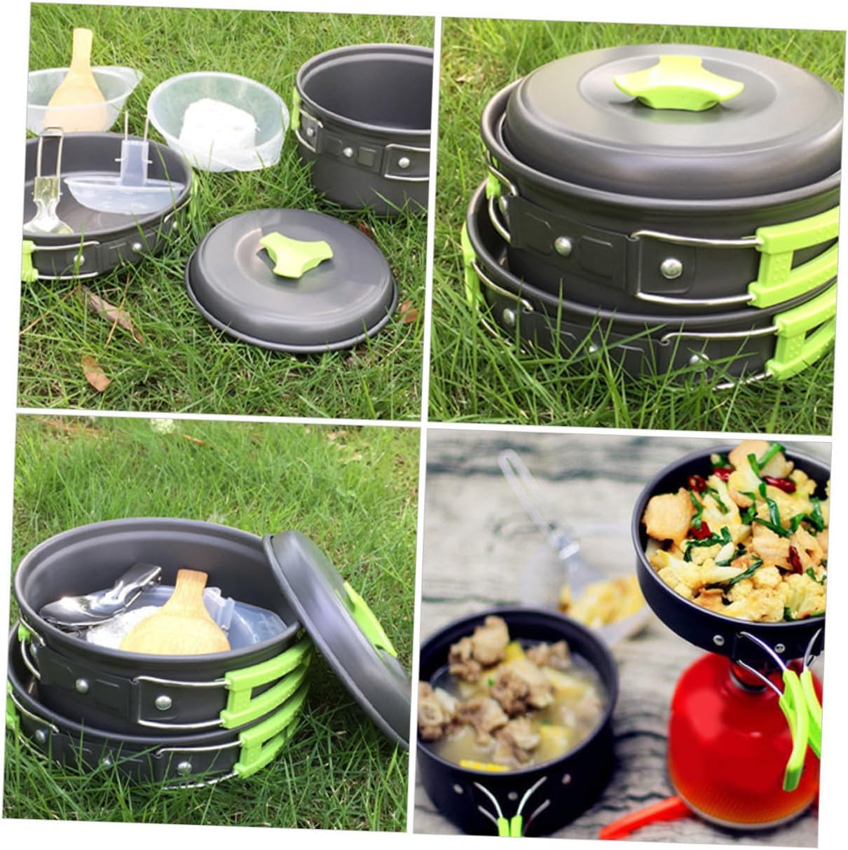 BESTonZON 1Set Camping Cookware Portable Outdoor Cooking Utensils with Handles Includes Storage Bag Easy to Clean and Space Saving Design for Hiking and Picnics
