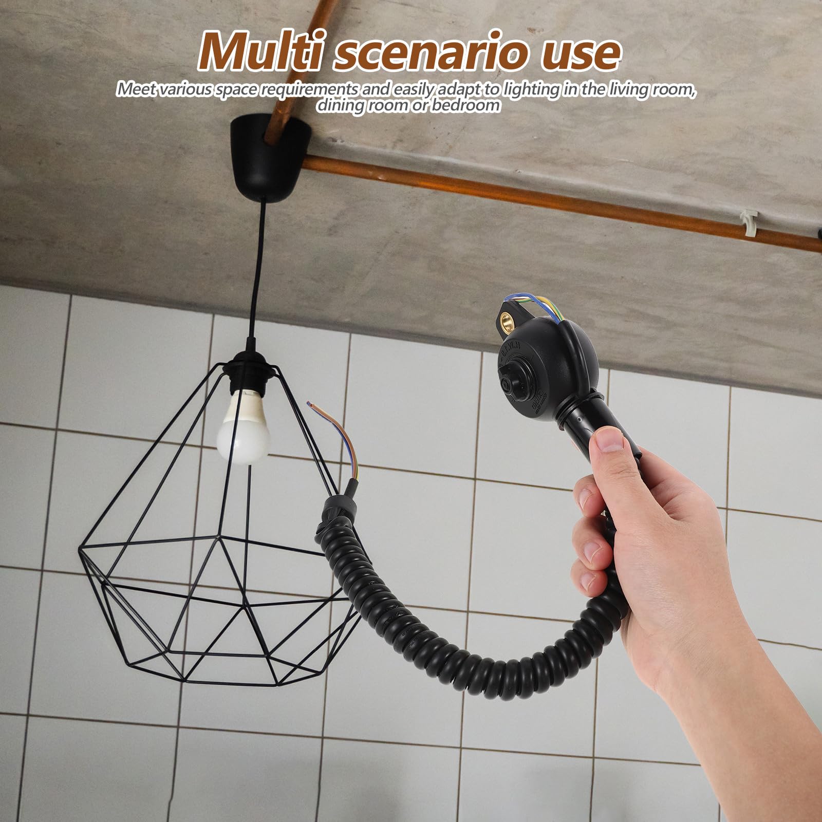 Accesorio Negro Cable Retráctil para E27 Lámpara Colgante | Suspensión Segura, Estructura de Muelle, Metal y Plástico, Cocina y Bar, Resistente al Desgaste y Corrosión