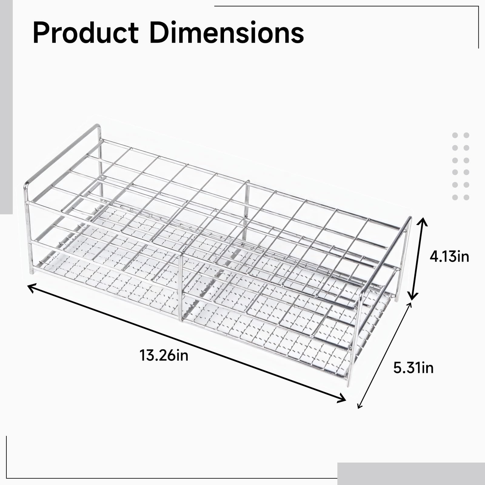 Reagenzglasständer aus Edelstahl für den Laboreinsatz, 40 Fächer, für hohe Temperaturen geeignet, korrosionsbeständig, stabiles Gitterdesign für Reagenzgläser bis 1,18 Zoll, 30 mm Durchmesser
