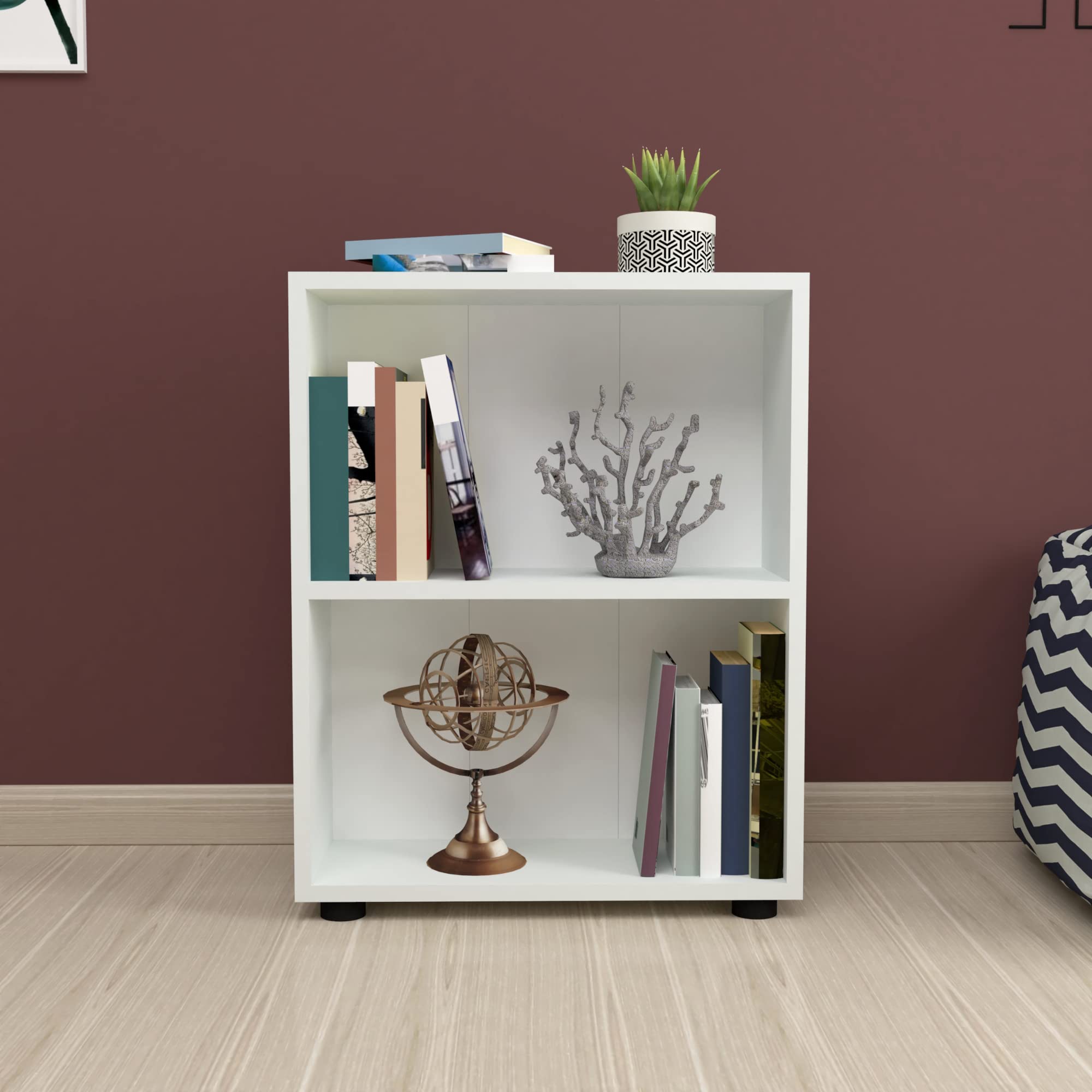[en.casa] Regał na książki Vara z miejscem do przechowywania, regał do salonu, 72 x 55 x 20 cm, ścianka działowa z 2 poziomami, regał stojący, regał do przechowywania, biały