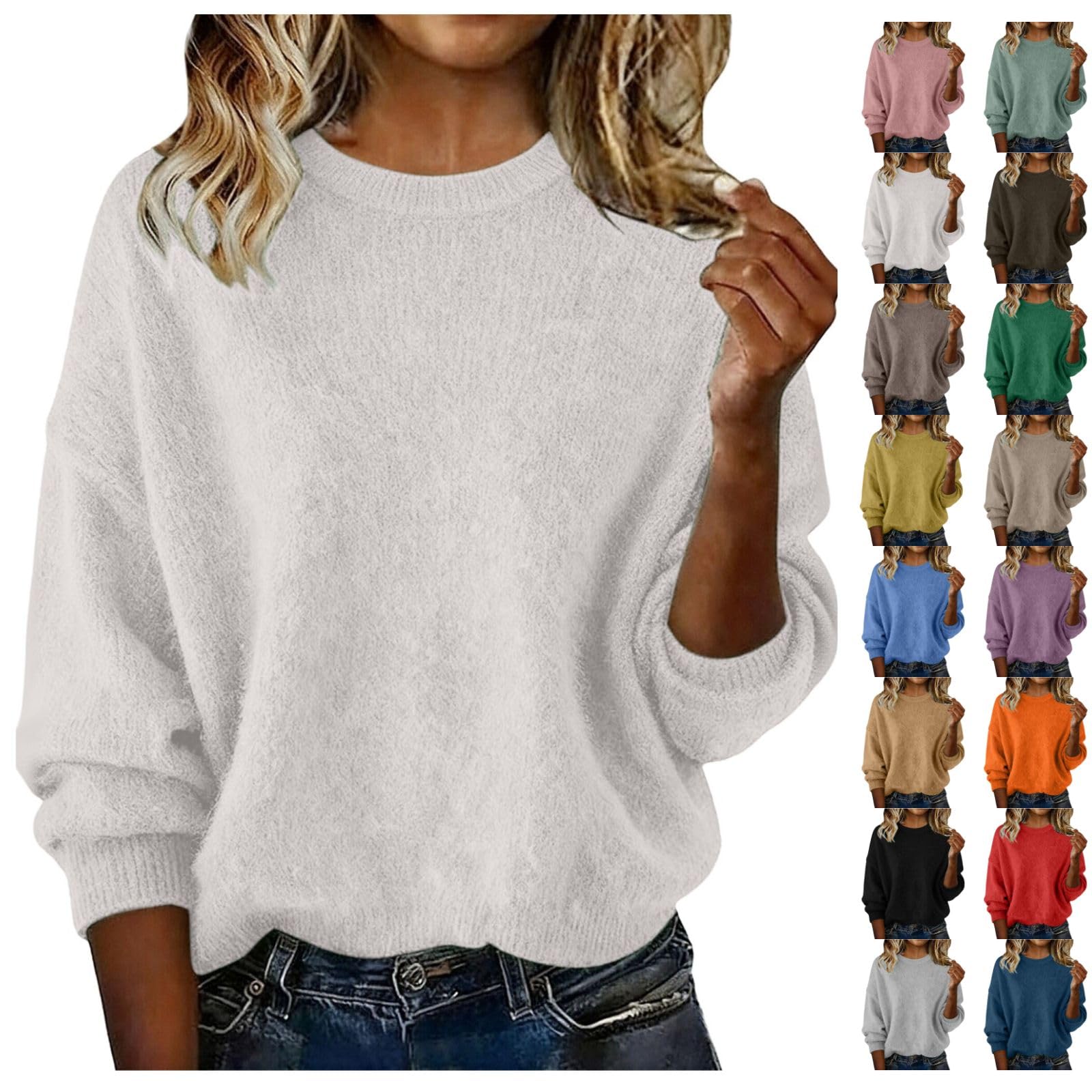 Cashmere Sweaters for Women Crewneck Loose Long Sleeve Winter Warm Wool Knit Pullover Tops Chenille Cozy Tunic Sweater