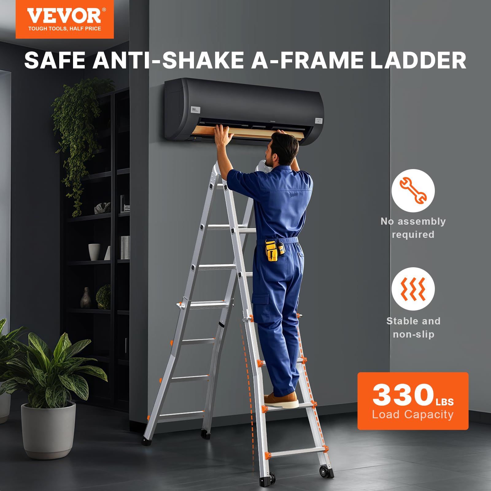 VEVOR Scala Telescopica con Telaio ad A 6230 mm Scala Estensibile Compatta in Alluminio, Scala Pieghevole Portatile Multifunzione per Camper, Scala Telescopica per Compiti, Capacità di Carico 149,7 kg