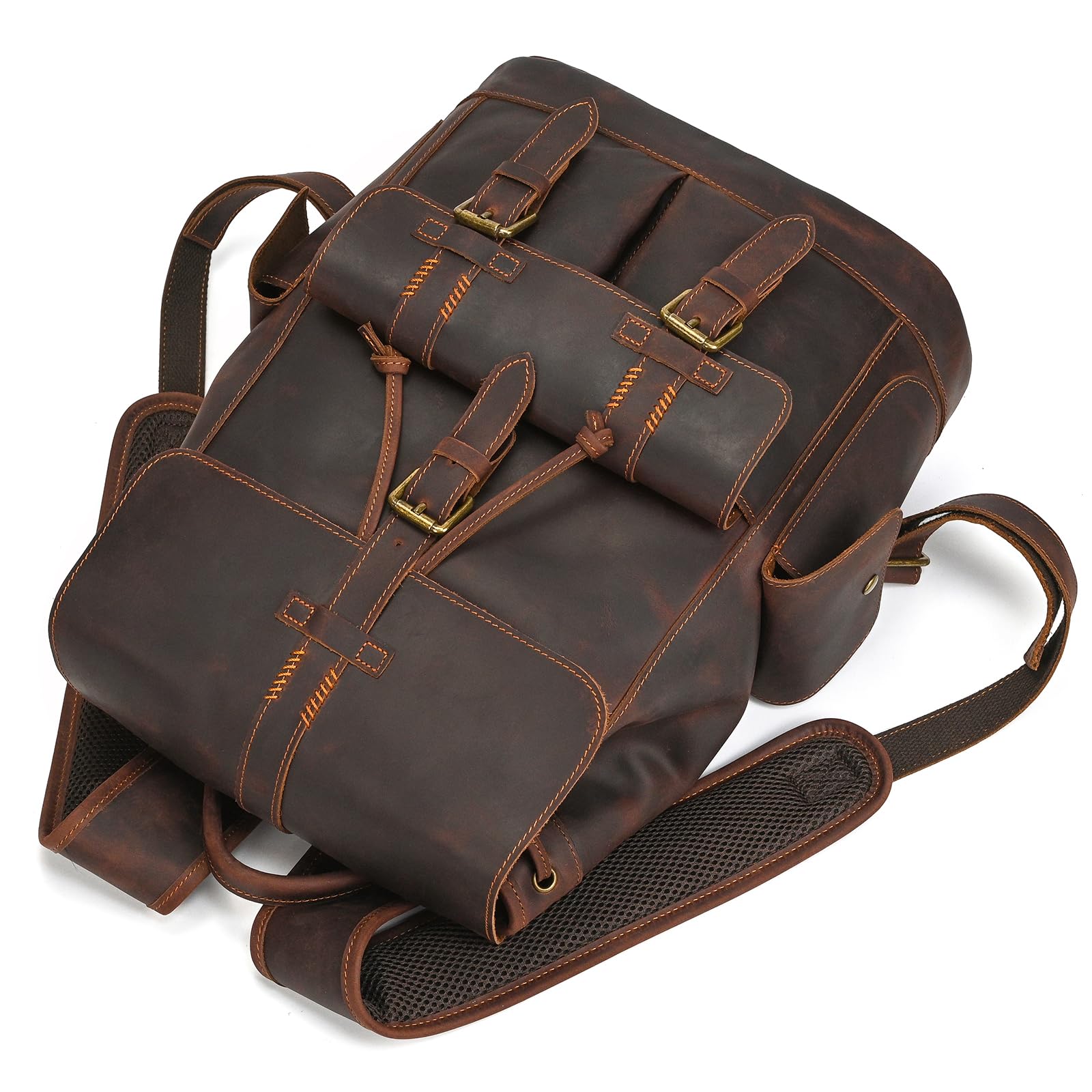 Reiserucksack Leder Rucksack Herren, Groß Handgepäck Travel Backpack 15.6 Zoll Laptop Rucksacktasche Tagesrucksäcke für Weekender Trip Business