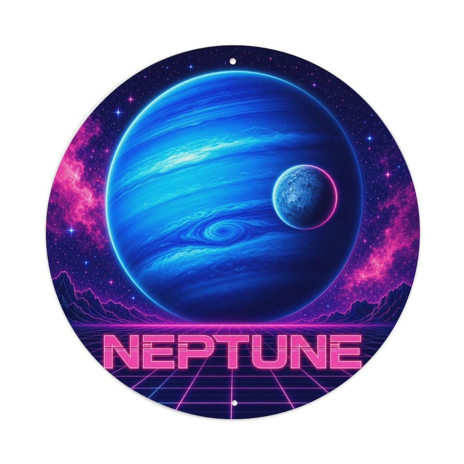 Cosmos Neptune Ice Giant Celestial Universe Metal Tin Sign Plaque Wall Decor for Cafe, Man Cave, Club Bar, Office, Home Garden Round Metal Poster 8x8Inch