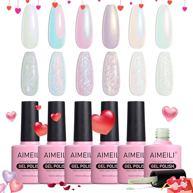 AIMEILI Perłowy żel do paznokci 6 kolorów przezroczysty perłowy połysk błyszczący brokatowy żel UV LED Soak Off Pearl Effect perłowy żel lakier do paznokci zestaw 42