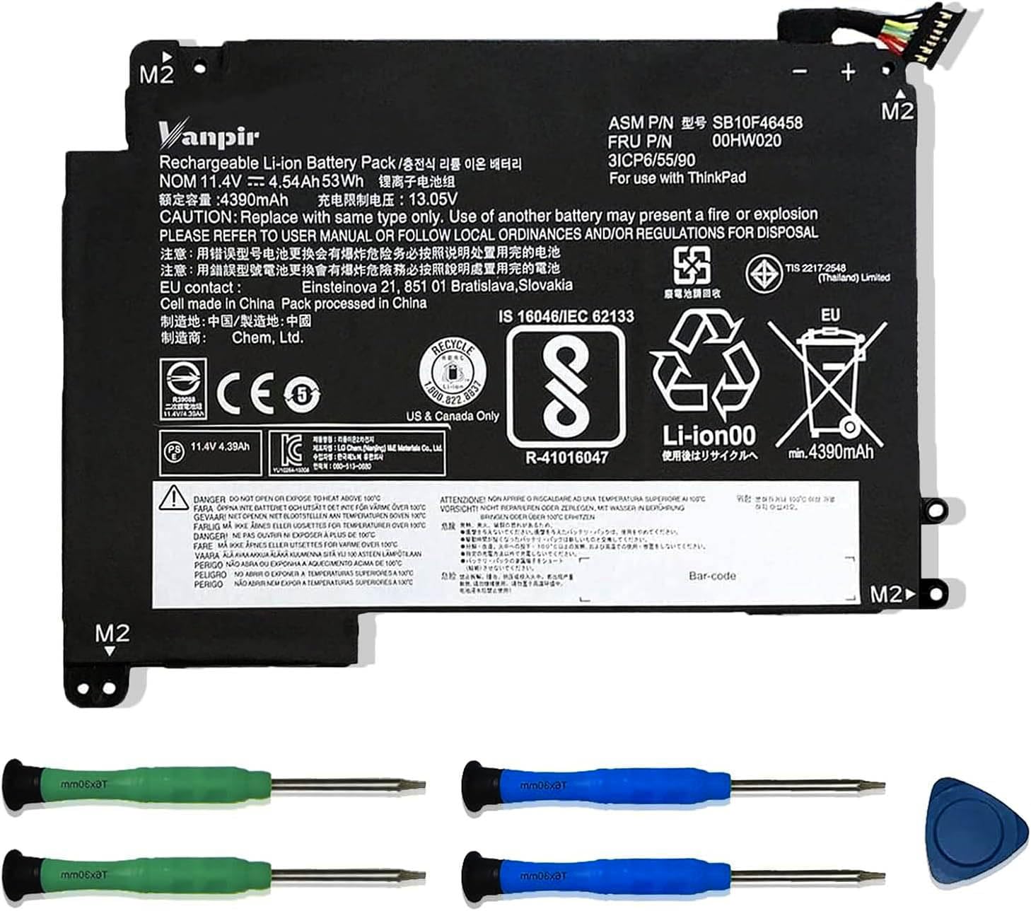 Amazon.com: VANPIR 00HW020 SB10F46458 Laptop Battery 11.4V 53Wh