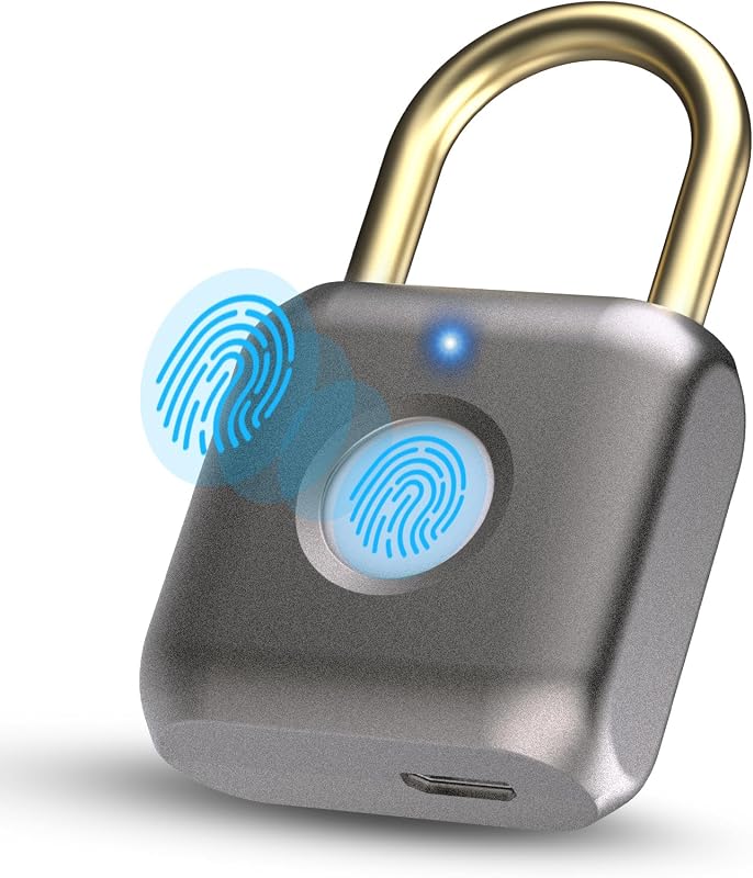 Pothunder Fingerprint Padlock, Smart Padlock, Locker Lock, Biometric Keyless Fingerprint Lock for Gym Locker, Toolbox, Locker, Door, Luggage, Backpack(Gray)
