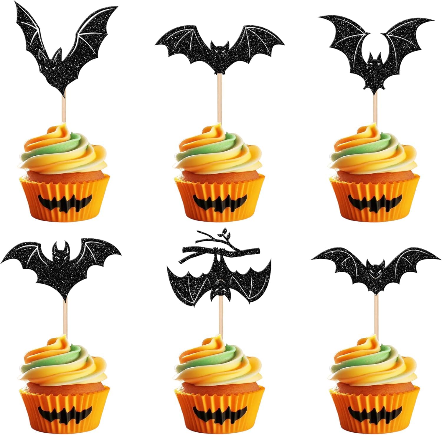 30 Stück Halloween Bat Cupcake Toppers Schwarze Glitzer Fledermaus Halloween Tortendeko Bat Kuchen Deko für Halloween Thema Baby Dusche Kinder Geburtstag Party Kuchen Dekorationen