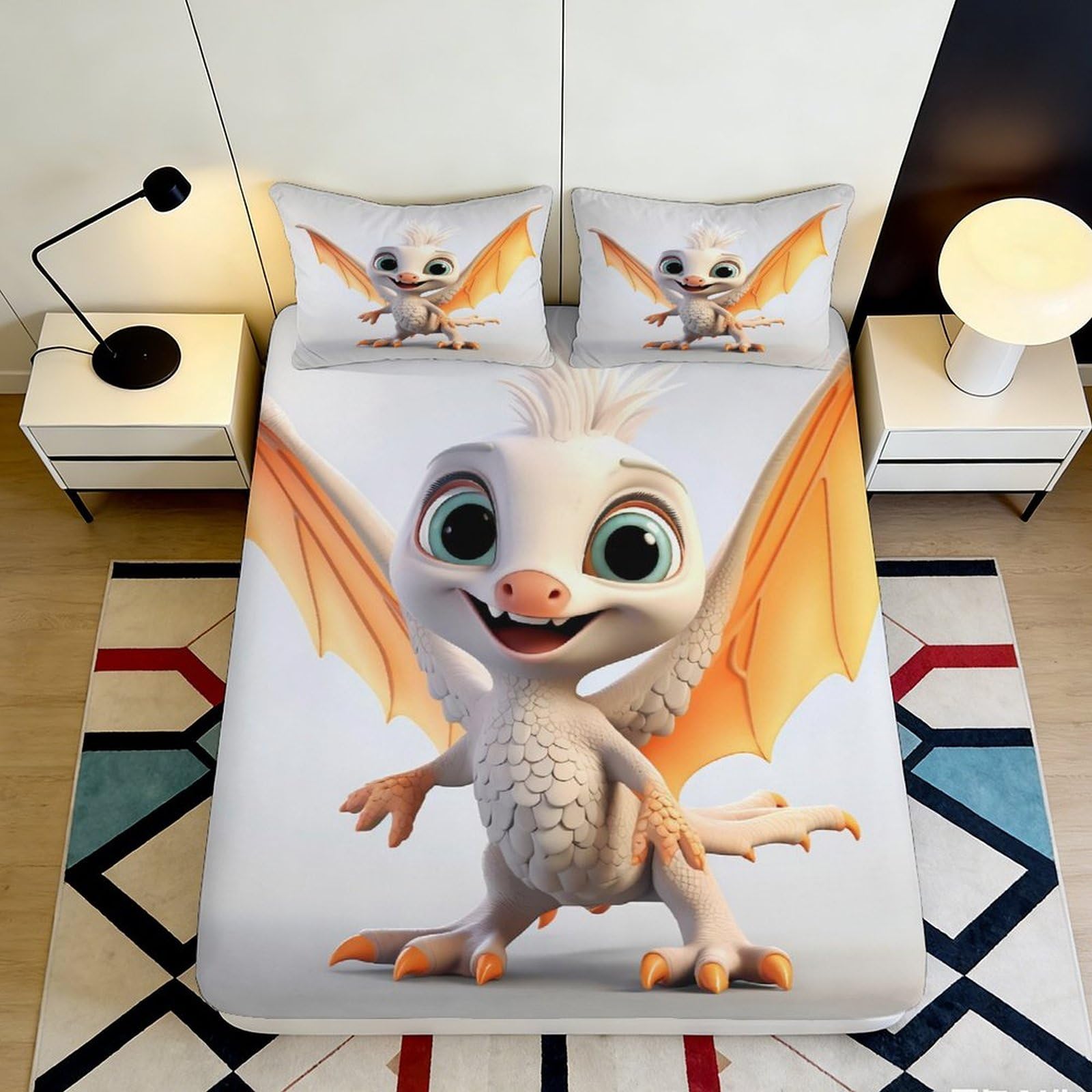 3D Printed Cartoon Dragon Fitted Sheet Microfiber Elastic Hem Full Wrap Bedroom Bedding Cartoon Dragon Mattress Fitted Cover for Adults Teens 90x200x25cm