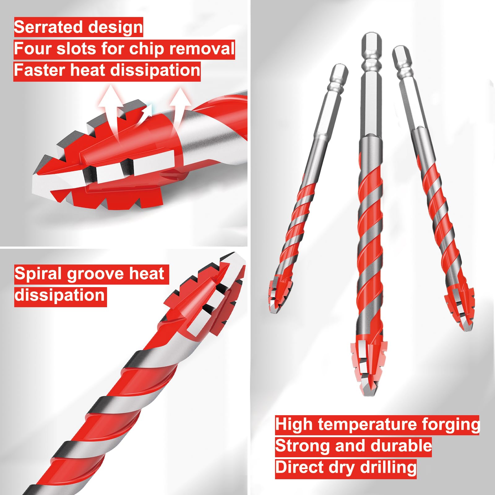 5 Pcs Eccentric Drill Bit,Masonry Drill Bits,Professional Tungsten Carbide Drill Bit for Tile,Glass,Quartz,Porcelain,Cement,Ceramic,Brick,Granite,Marble,Plastic,Wood (6,6,8,10,12mm) - Image 4