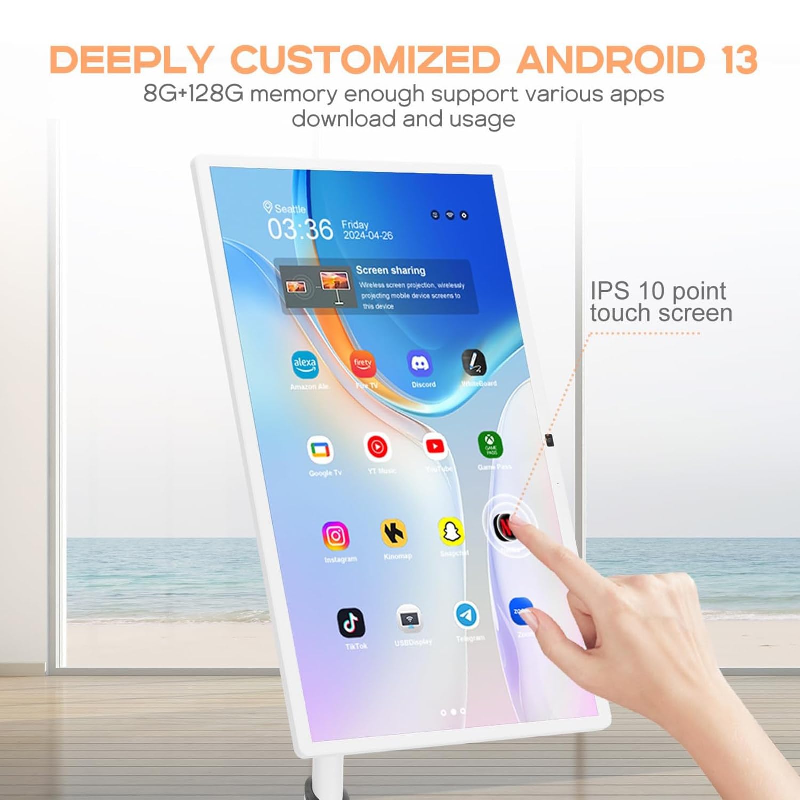 Smart TV Portatile da 32", Fotocamera Integrata da 13MP + Touchscreen HD, Sis-Tema Operativo Android, 8GB +128GB, per L'intrattenimento Domestico, I Viaggi, L'Ufficio