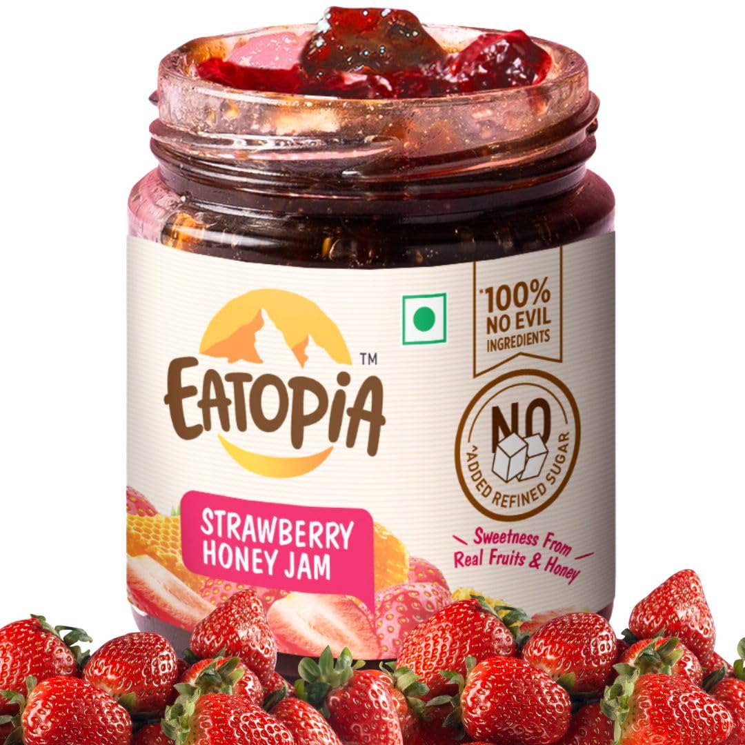 Eatopia Strawberry Honey Jam - Kids & Adult | Sugar Free | 100% Pure & Natural | No Preservatives | No Added Flavours | 70% Strawberries & Wild Honey | Good for Gut Health | Pack of 1-240g (B0CQMCQFM6) Amazon Price History, Amazon Price Tracker