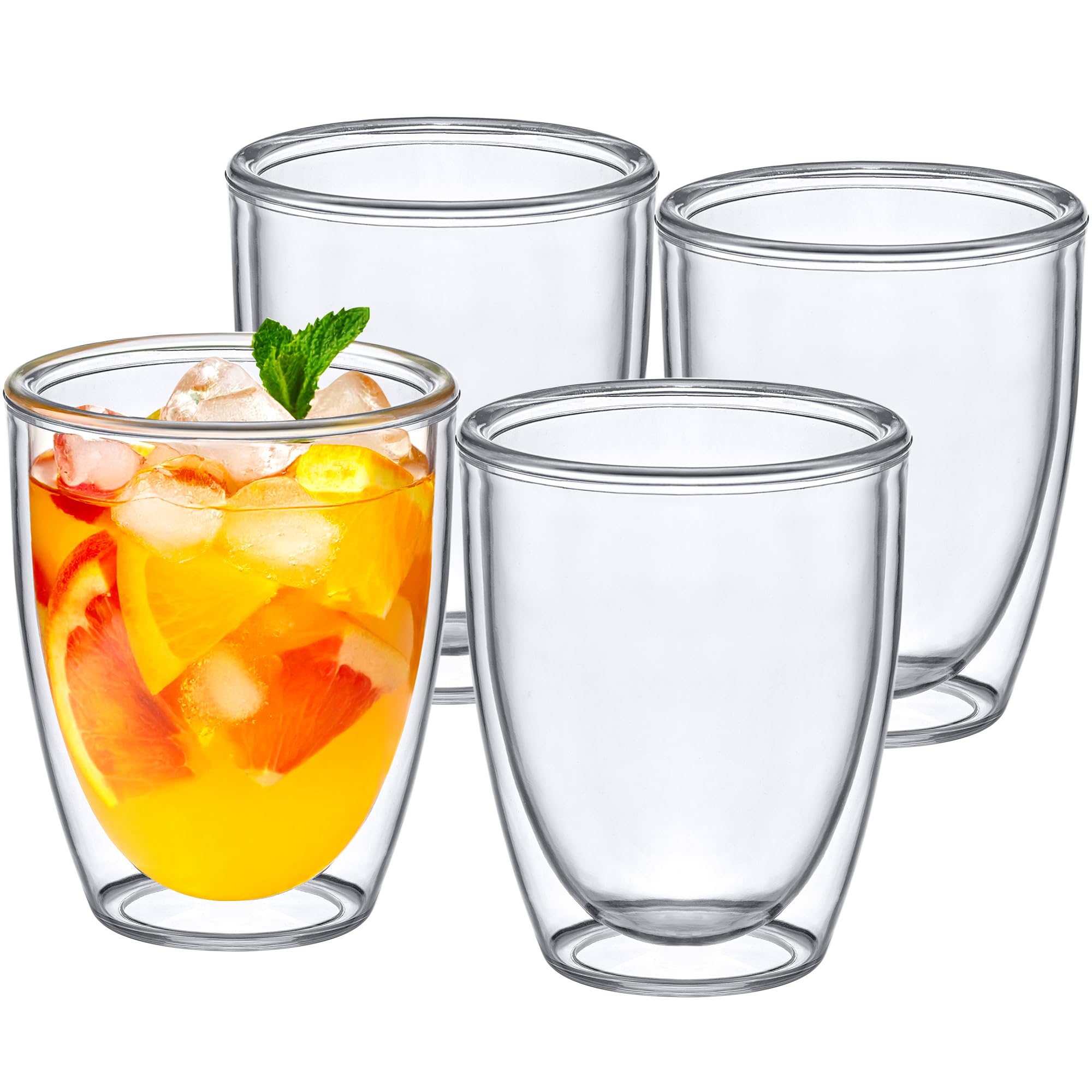 Amazing Abby - Andes - 14-Ounce Insulated Plastic Tumblers (Set of 4), Double-Wall Plastic Drinking Glasses, All-Clear Reusable Plastic Cups, BPA-Free, Shatter-Proof, Dishwasher-Safe