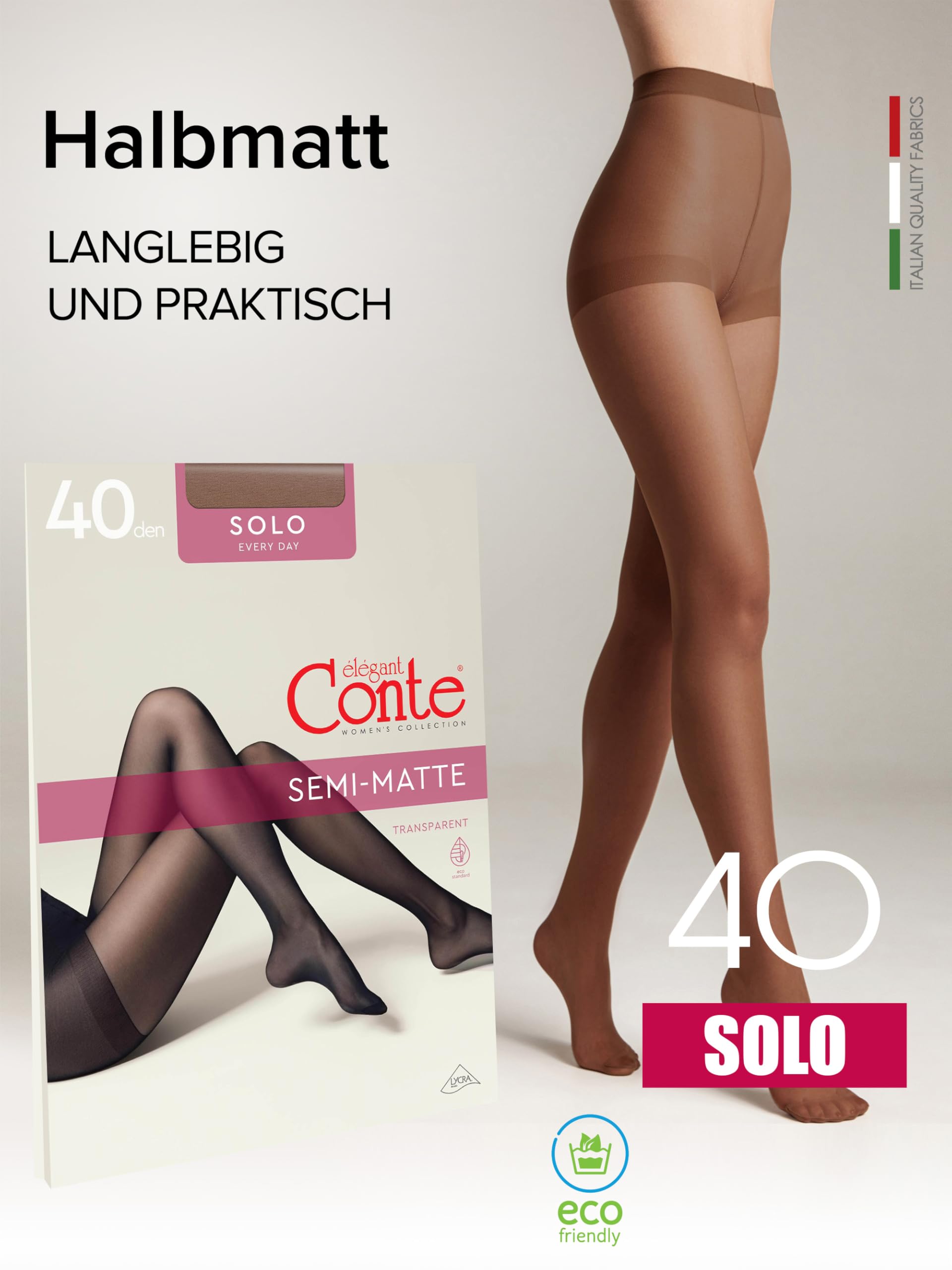 Conte elegant 2-pack damskie trwałe rajstopy półmat - Damskie delikatne rajstopy z zaznaczoną częścią majteczkową - Jednolity kolor SOLO 40.