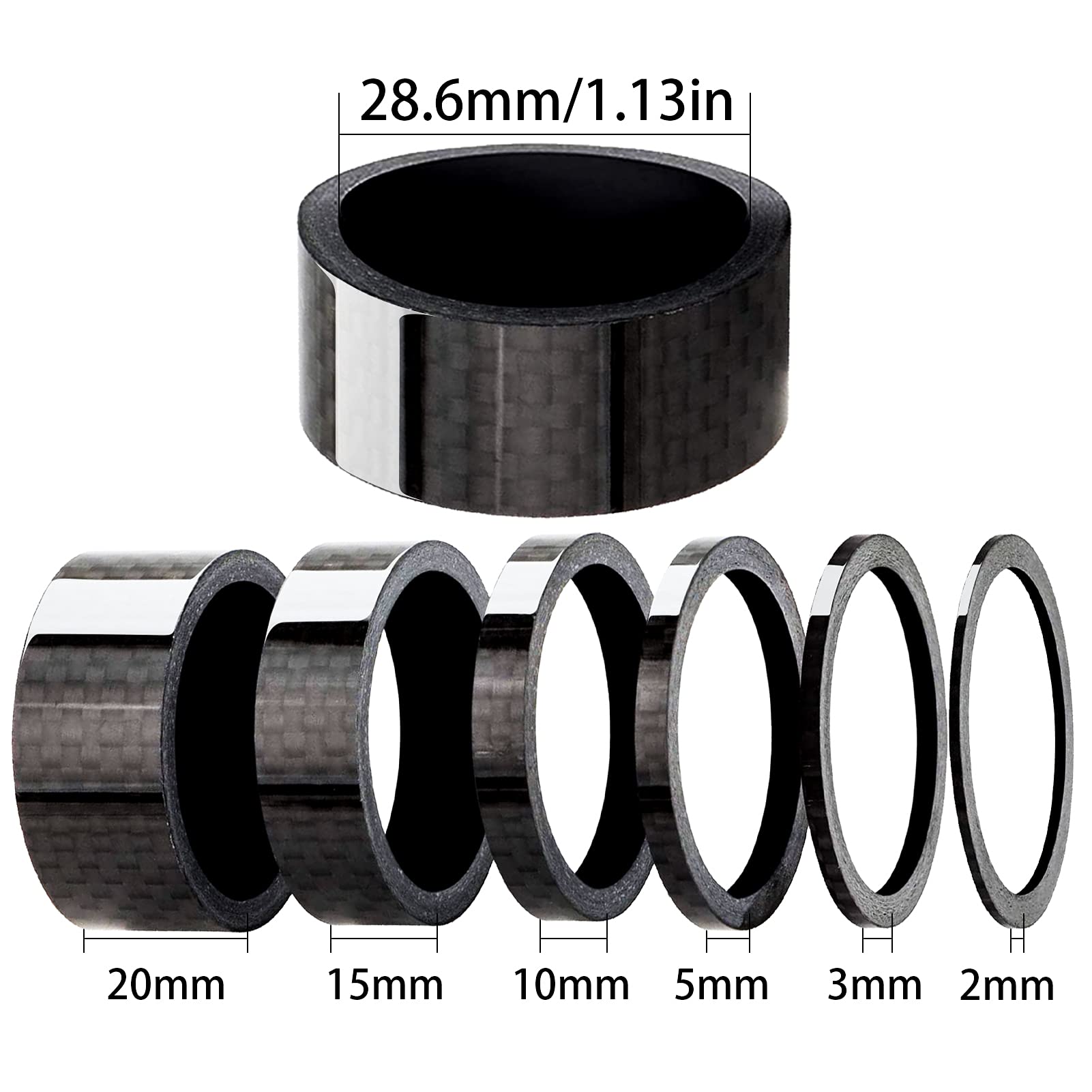 HONGECB Distanziatore in Fibra di Carbonio, Distanziatori per Bicicletta in Fibra di Carbonio, Distanziali in Carbonio per Bici, 1/8" Bike Headset Spacer, per Bici da Strada MTB, 6 Pz